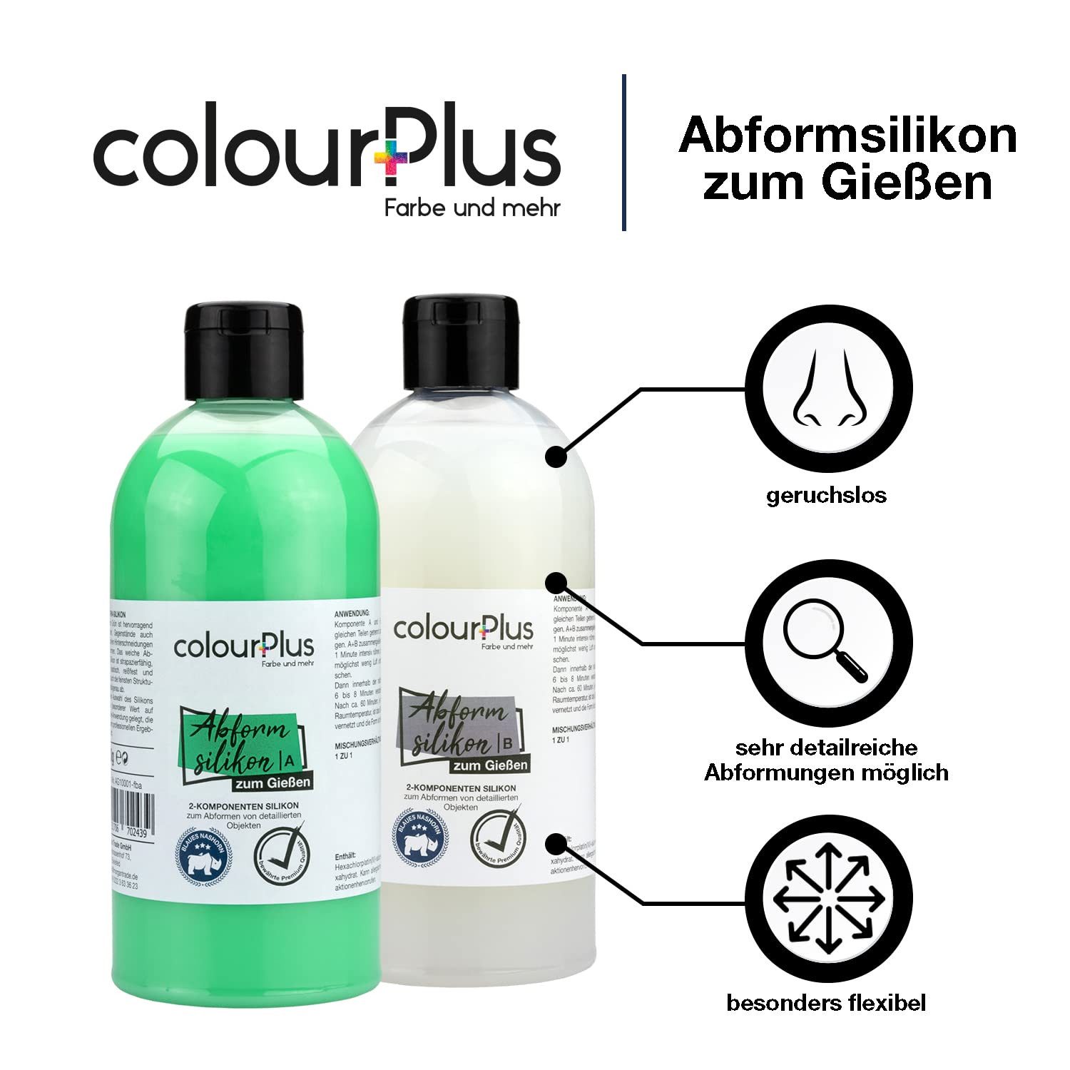 ColourPlus Spachtelmasse Abformsilikon, 2K-Silikon 1:1, detailtreu, reißfest, schrumpfungsfrei, geruchlos