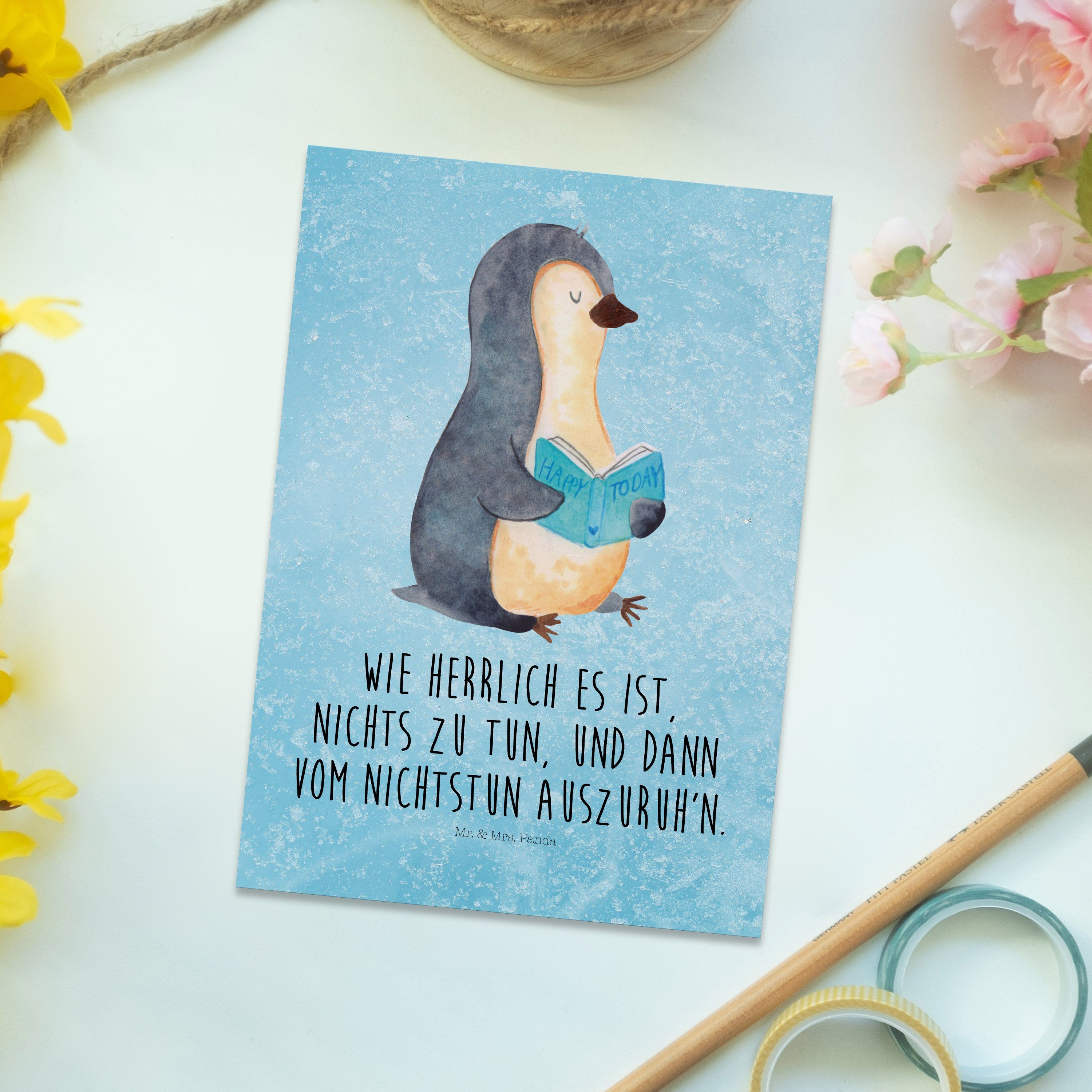 Pinguin & - Mrs. Postkarte - Buch Eisblau Mr. Geschenkkarte, Panda Geschenk, Pinguine Faulenzen,