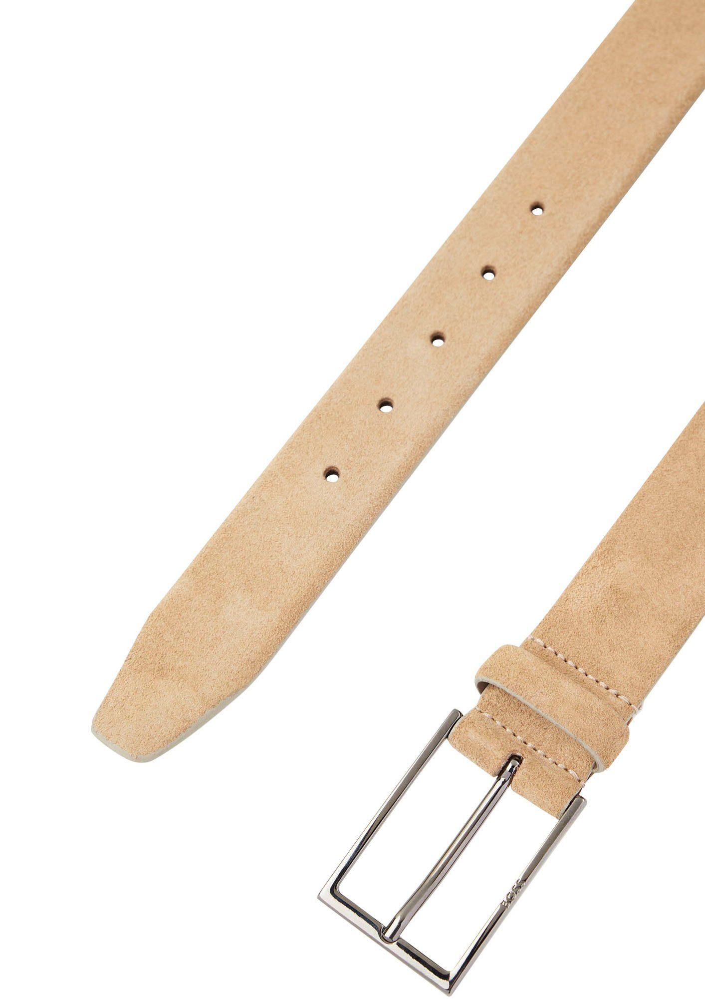 BOSS Ledergürtel Calindo aus Metall Veloursleder aus Logo-Schliesse mit beige