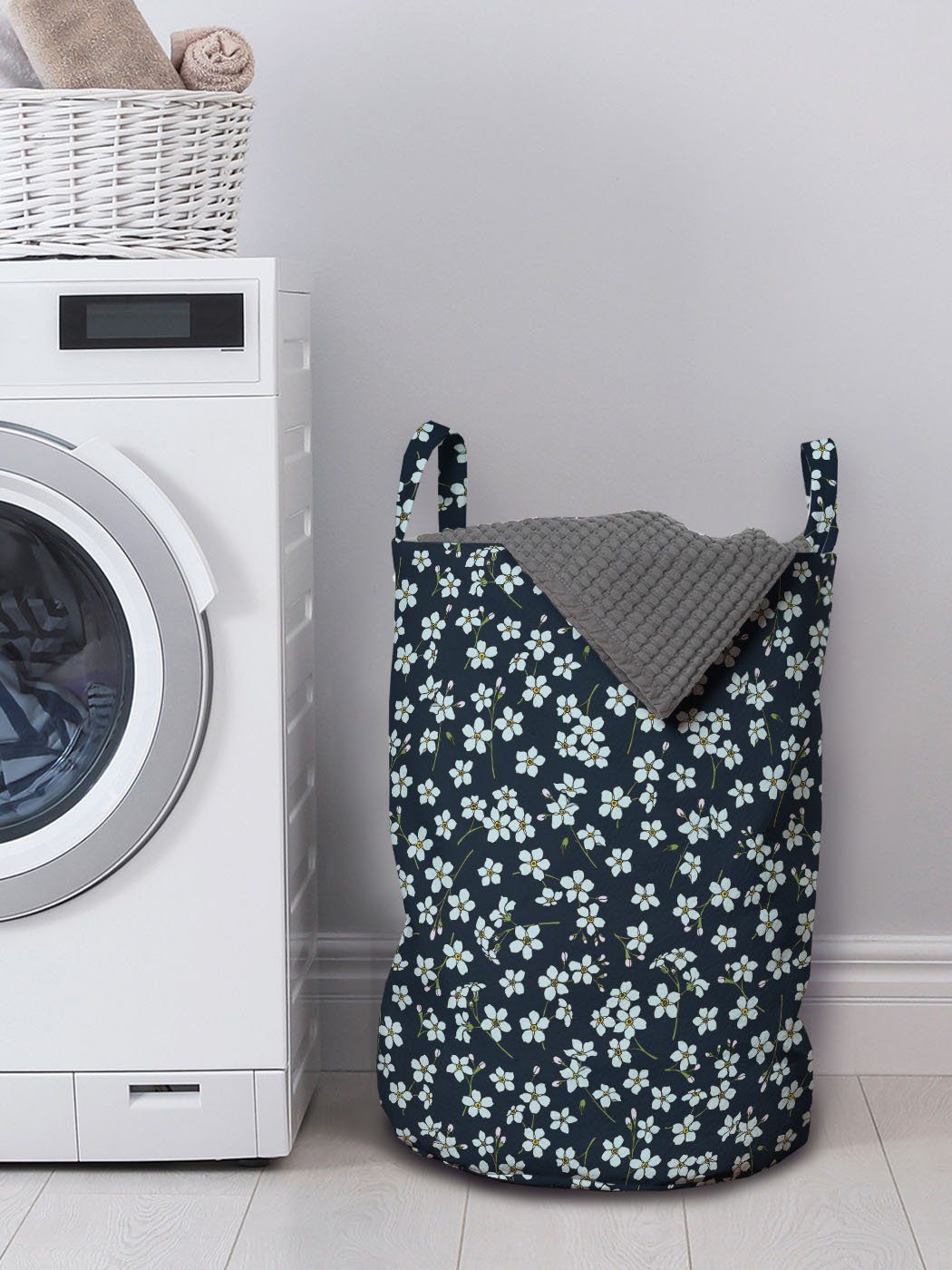 Abakuhaus Wäschesäckchen Wäschekorb Griffen Forget-Me-Not-Blumen-Art Kordelzugverschluss für Waschsalons, Blumen mit