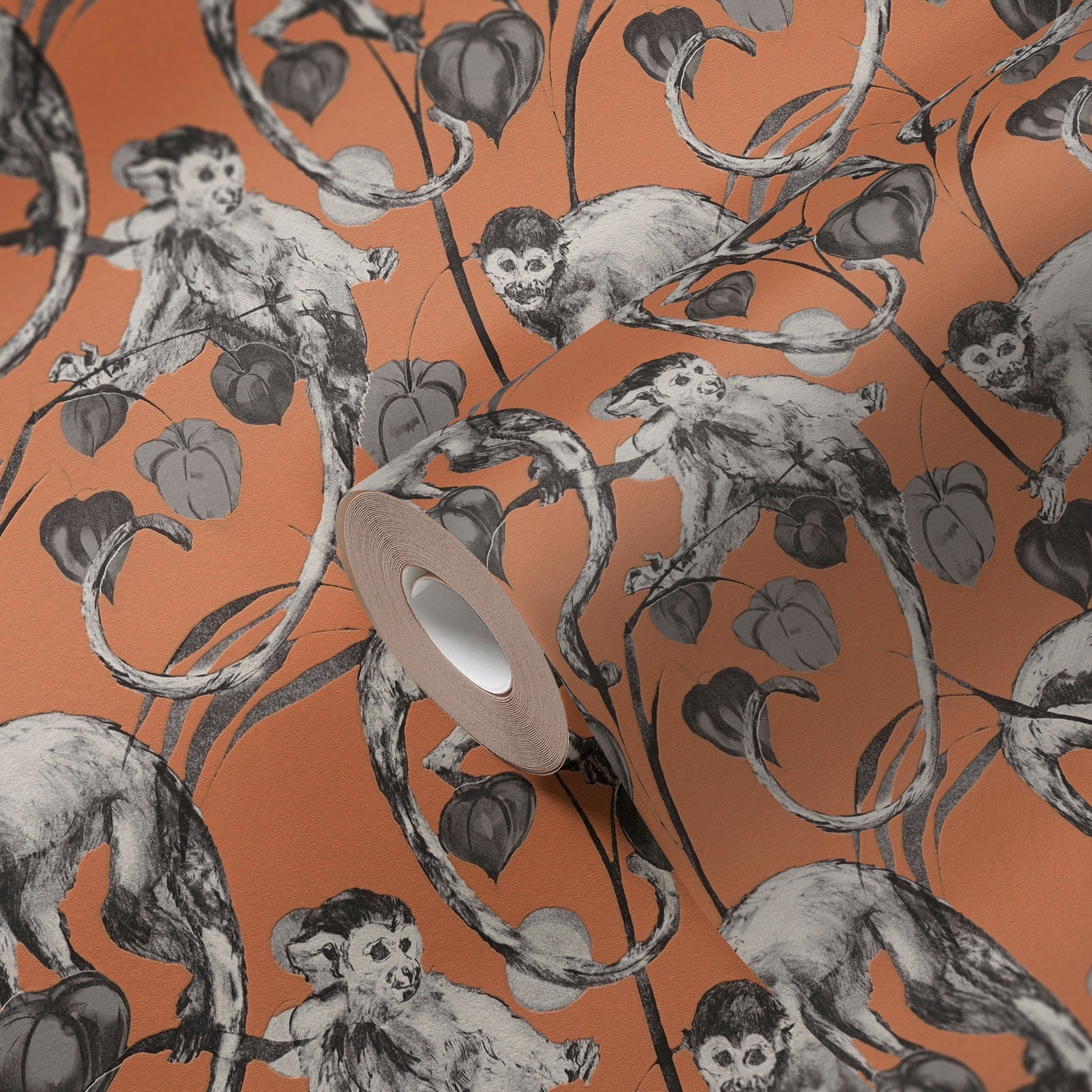 Monkeys, Vliestapete Change Designertapete Création botanisch, MICHALSKY good, BY tropisch, is orange/grau/schwarz METROPOLIS Dschungel LIVING Mad A.S. floral, Tapete