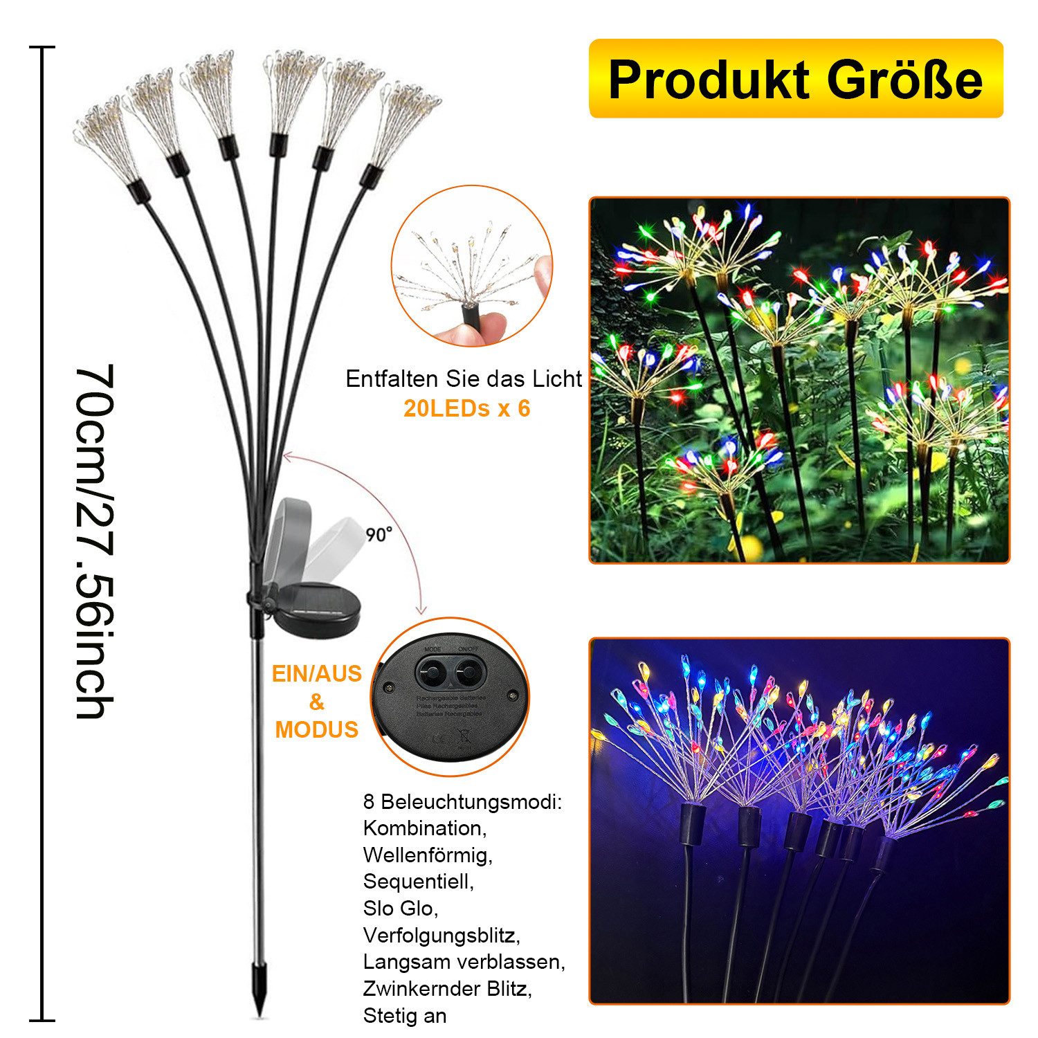 MUPOO LED Solarleuchte 2er-Pack Solar Gartenbeleuchtung 8 Modi,120 LED Sola günstig online kaufen