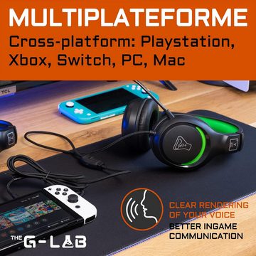 THE G-LAB Korp Yttrium 3,5 mm Klinkenstecker Gaming-Headset (Leichtgewichtiges Design für stundenlanges bequemes Tragen beim Spielen., mit Mikrofon, faltbar, Mikrofon, Stereo, Starke Bass-Mikrofon)