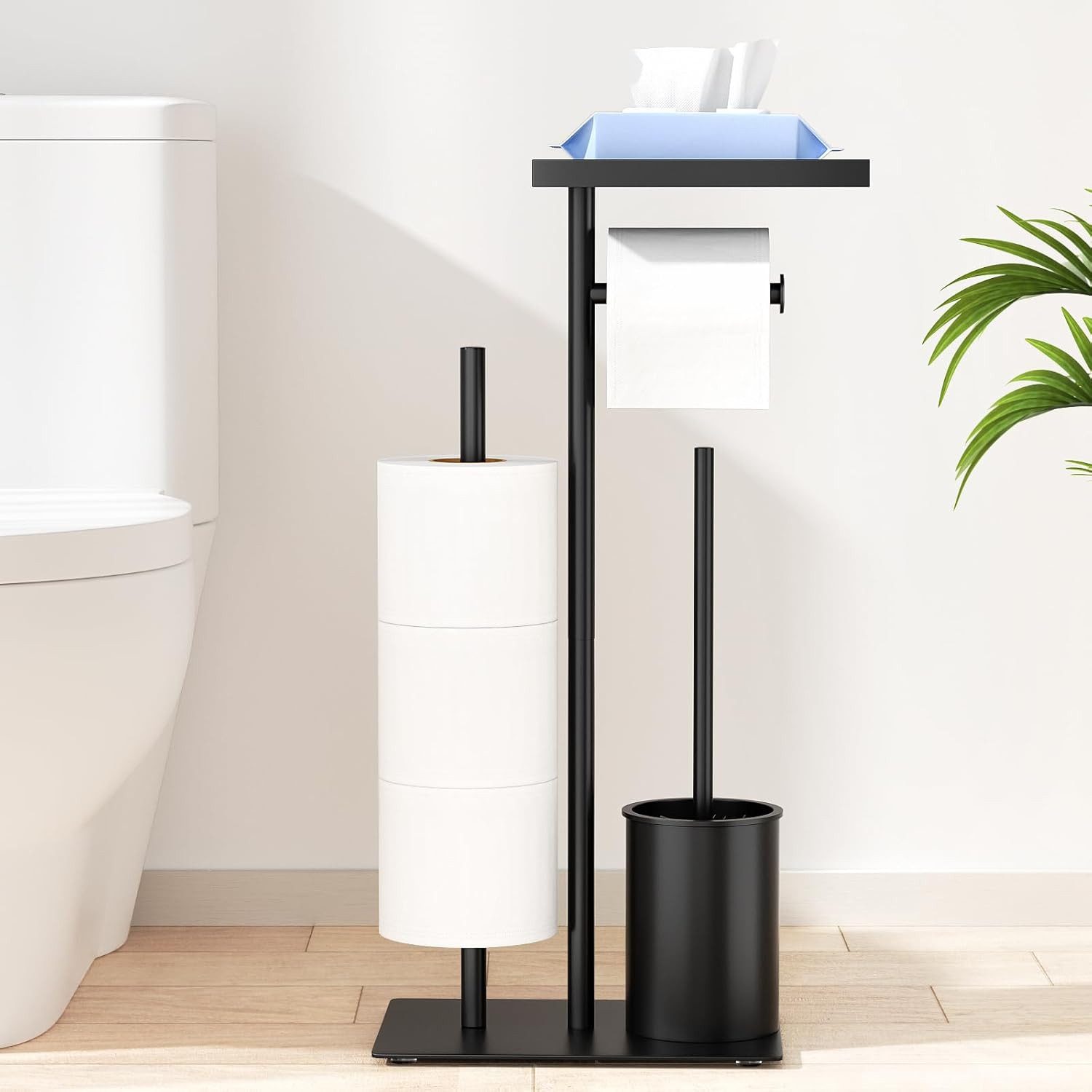 FELIXLEO Brausegarnitur Edelstahl WC Garnitur Stehend mit Klobürste Papierhalter Tablett
