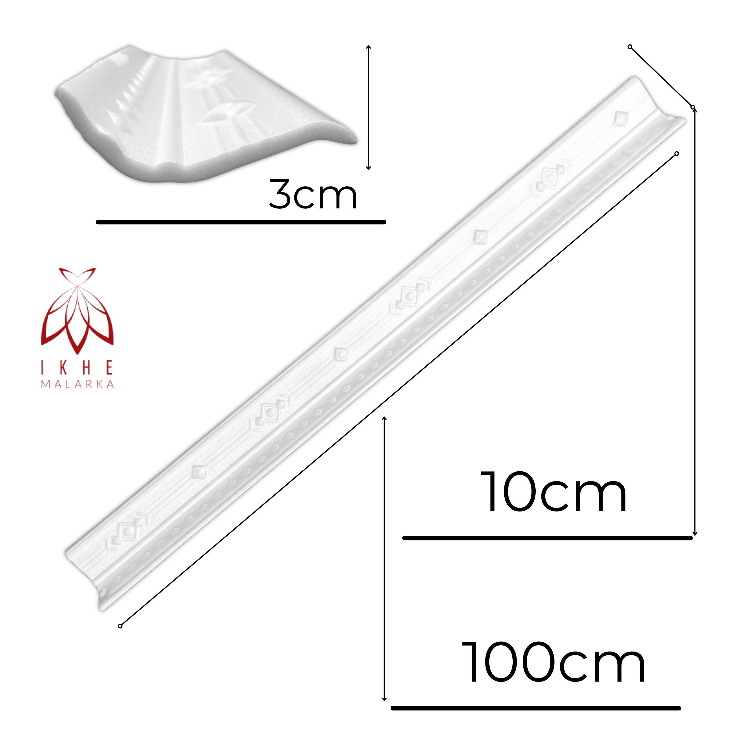 IKHEMalarka Deckenleiste Stuckleisten aus XPS Polystyrol – weiße Zierleisten 1 Meter, Kleben Montagekleber (z. B. Pattex DK Flex 1000), 1 Stück = 1 Meter Länge, 1-St., 1 Zierleiste, 1 Meter Länge, Styropor Leisten für Deckenstuck & Wanddeko