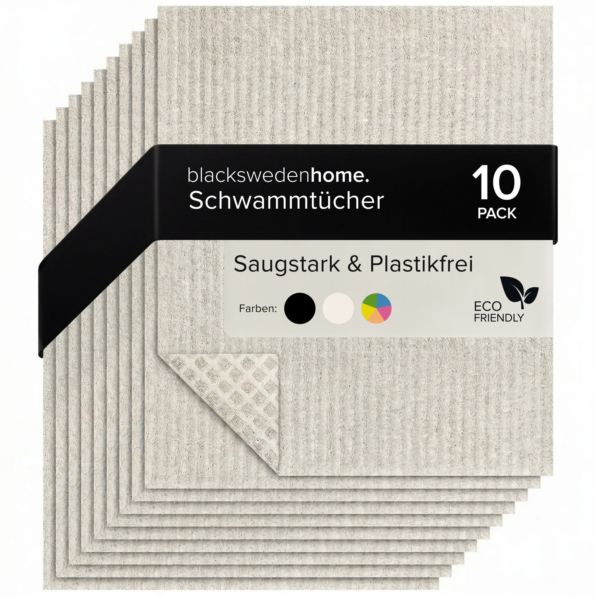 blackswedenhome. Spültuch Spültücher 10er Pack - Swedish dishcloth - nachhaltige Küchentücher, 10er Pack, Baumwoll-Zellstoff, Waschbar