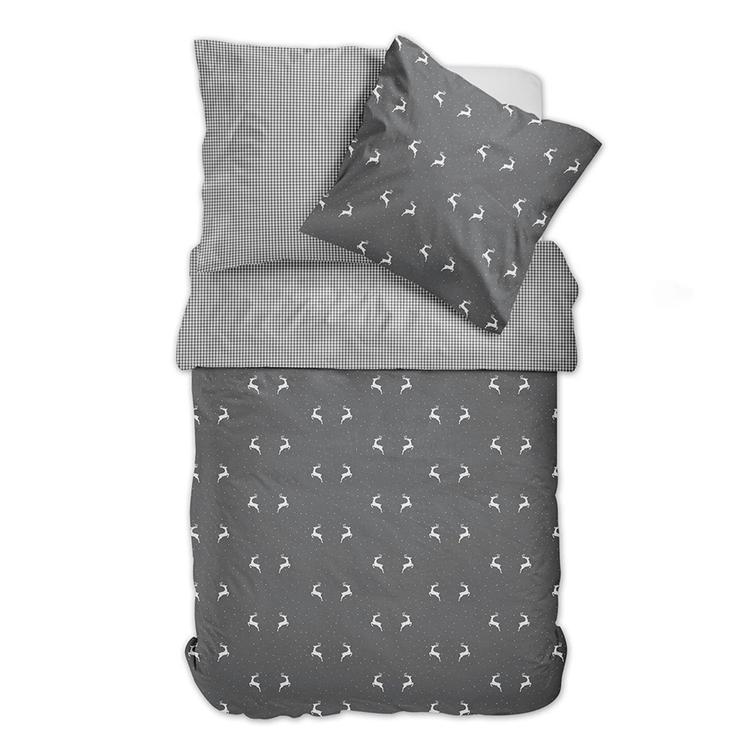 Dormabell Bettwäsche Dormabell Biber Bettwäsche 11471 Hirsch kariert grau weiß 135x200, Flanell, 2 teilig