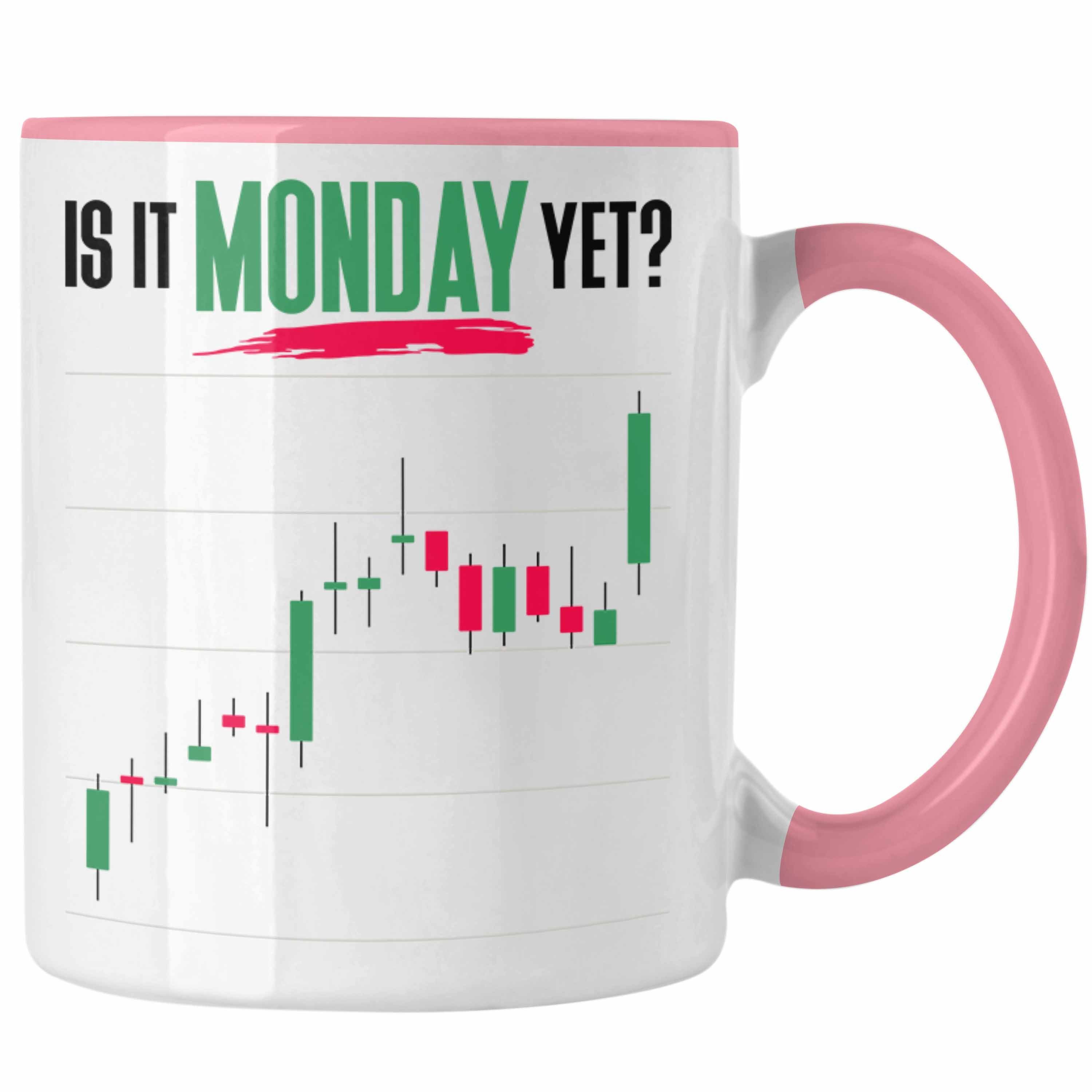 Trendation Tasse Aktien Tasse "Is It Monday Yet?" Lustiges Geschenk für Trading Aktien Rosa