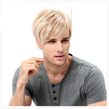 FIDDY Kunsthaarperücke Herrenperücke, kurzes, blondes, glattes Haar, hübsch