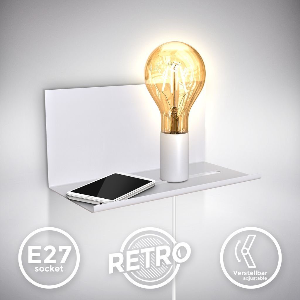 Flurlampe E27 Verstellbar Nachttischlampe Retro Ablage B.K.Licht Bettlampe ohne 10W Matt-Weiß BKL1385, Wandlampe Leuchtmittel, mit Retro E27 Wandleuchte -