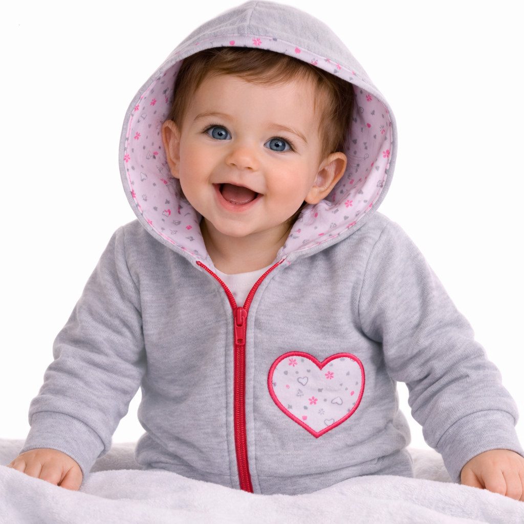 Sweatjacke Baby Jacke leichtes Jäckchen doppellagig Kapuzenjacke in grau