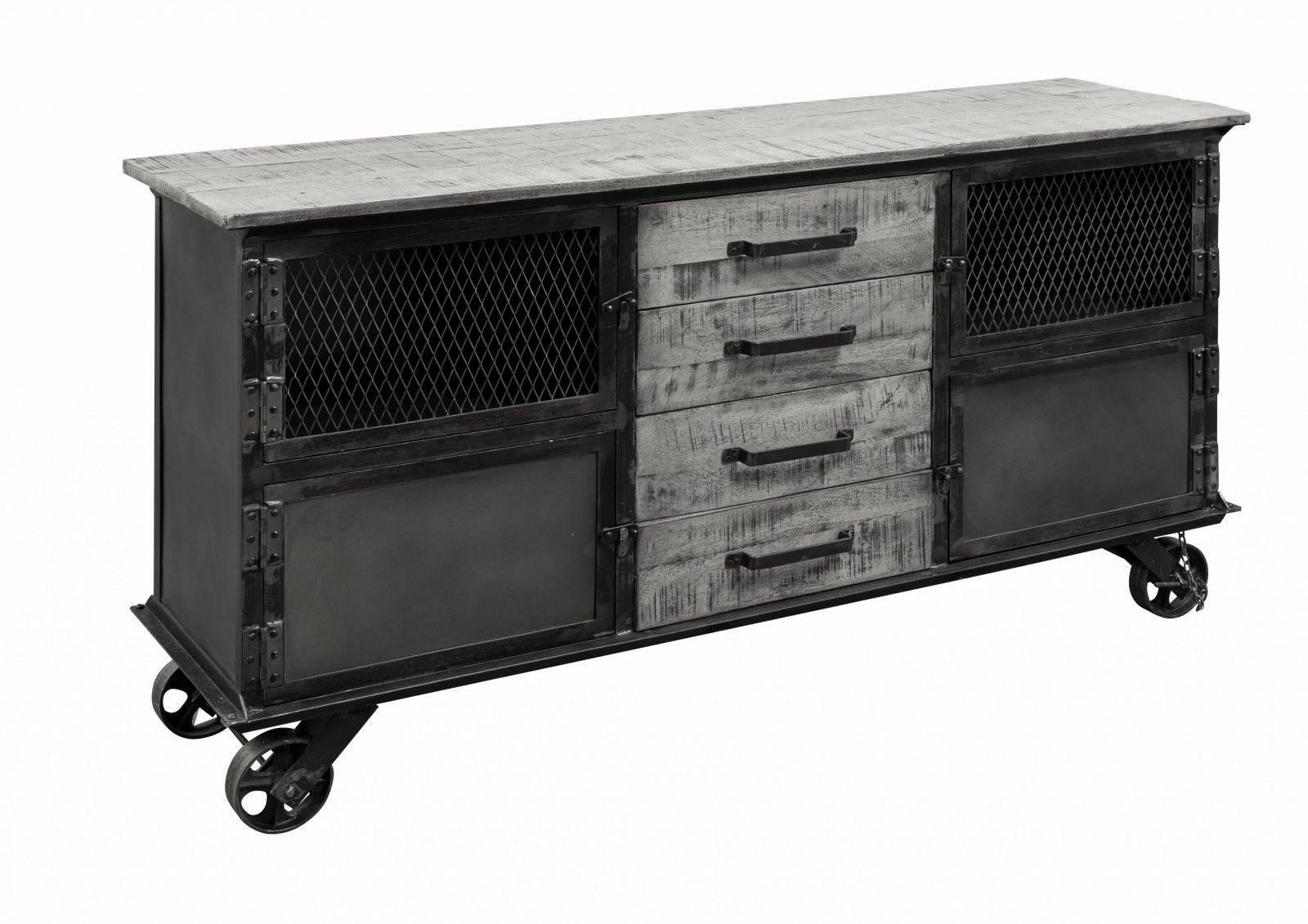 Massivmoebel24 Sideboard HEAVY INDUSTRY Mango Massivholz grau (Massivholz 73 kg HEAVY INDUSTRY #153), Mango 153x40x80 cm (BxTxH) grau lackiert