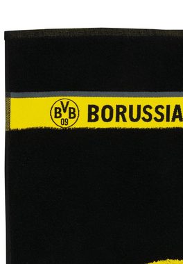 BVB Duschtuch BVB-Duschtuch Emblem 70x140 cm, Baumwolle (Set, 1-St), Mit gewebter Bordüre