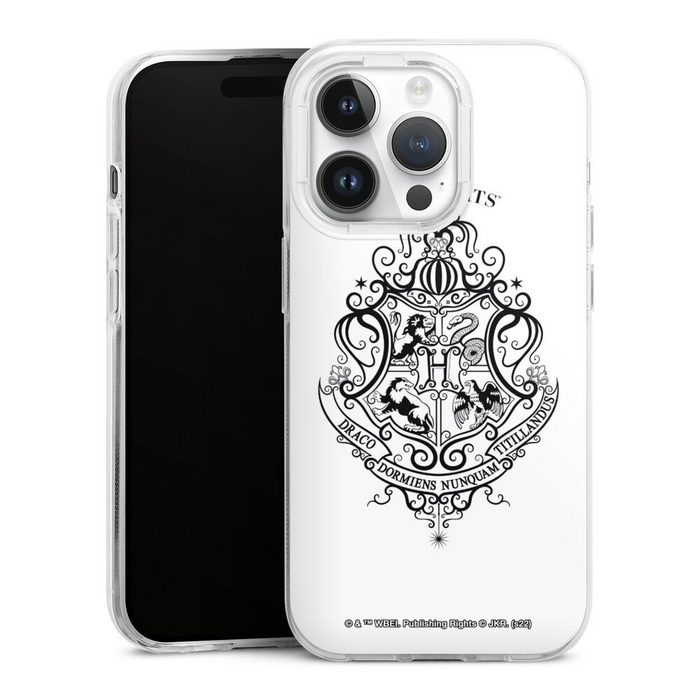 DeinDesign Handyhülle Harry Potter Hogwarts Logo Hogwarts Wappen Weiss Apple iPhone 14 Pro Silikon Hülle Bumper Case Handy Schutzhülle
