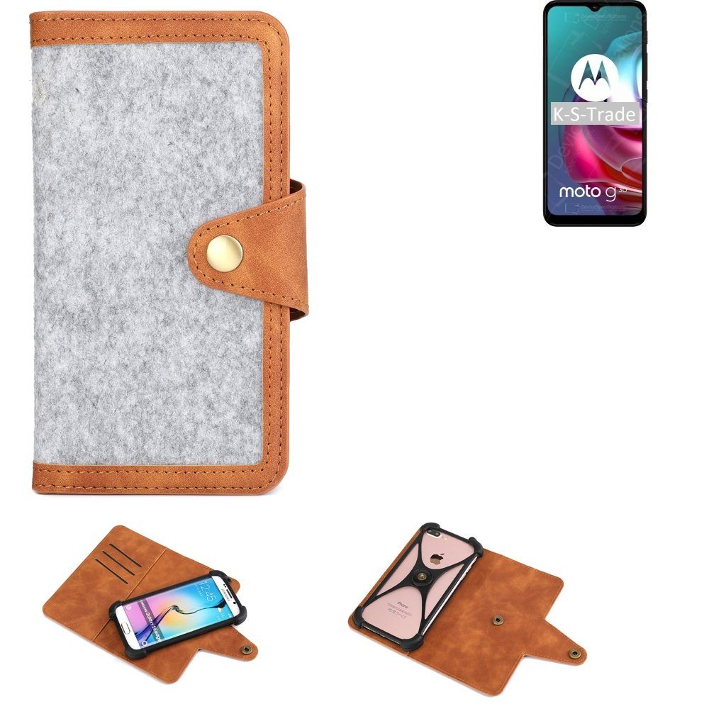 K-S-Trade Handyhülle für Motorola Moto G30, Handyhülle Schutzhülle Filz-Hülle Kunst-Leder hellgrau braun