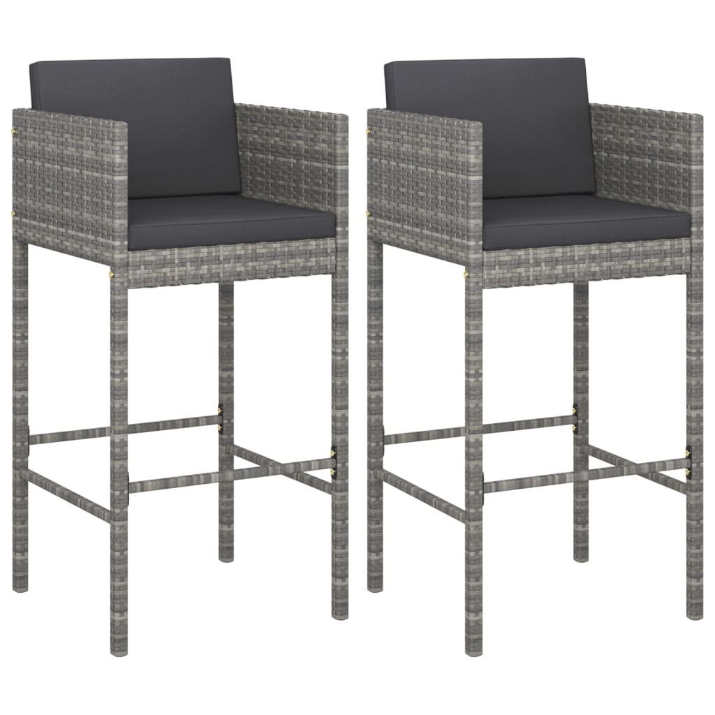 Gartenstuhl Barhocker 2 Stk. mit Kissen Grau Poly Rattan