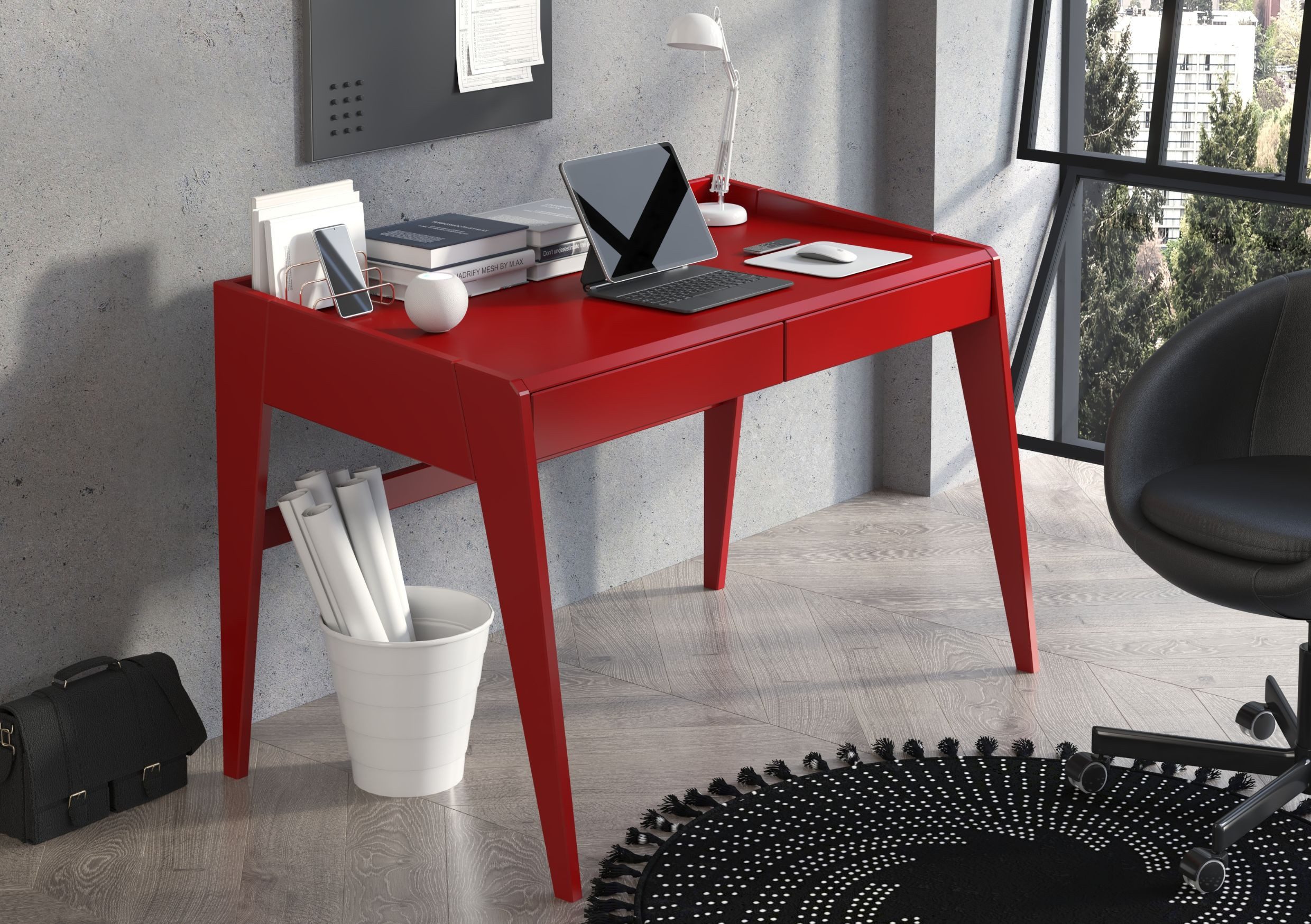 Visby Schreibtisch Lisa (Arbeitstisch / Kinderschreibtisch 125 cm Rot, Buchenholz), Arbeitstisch erhältlich in Naturtönen, Pastell- und kräftigen Farben