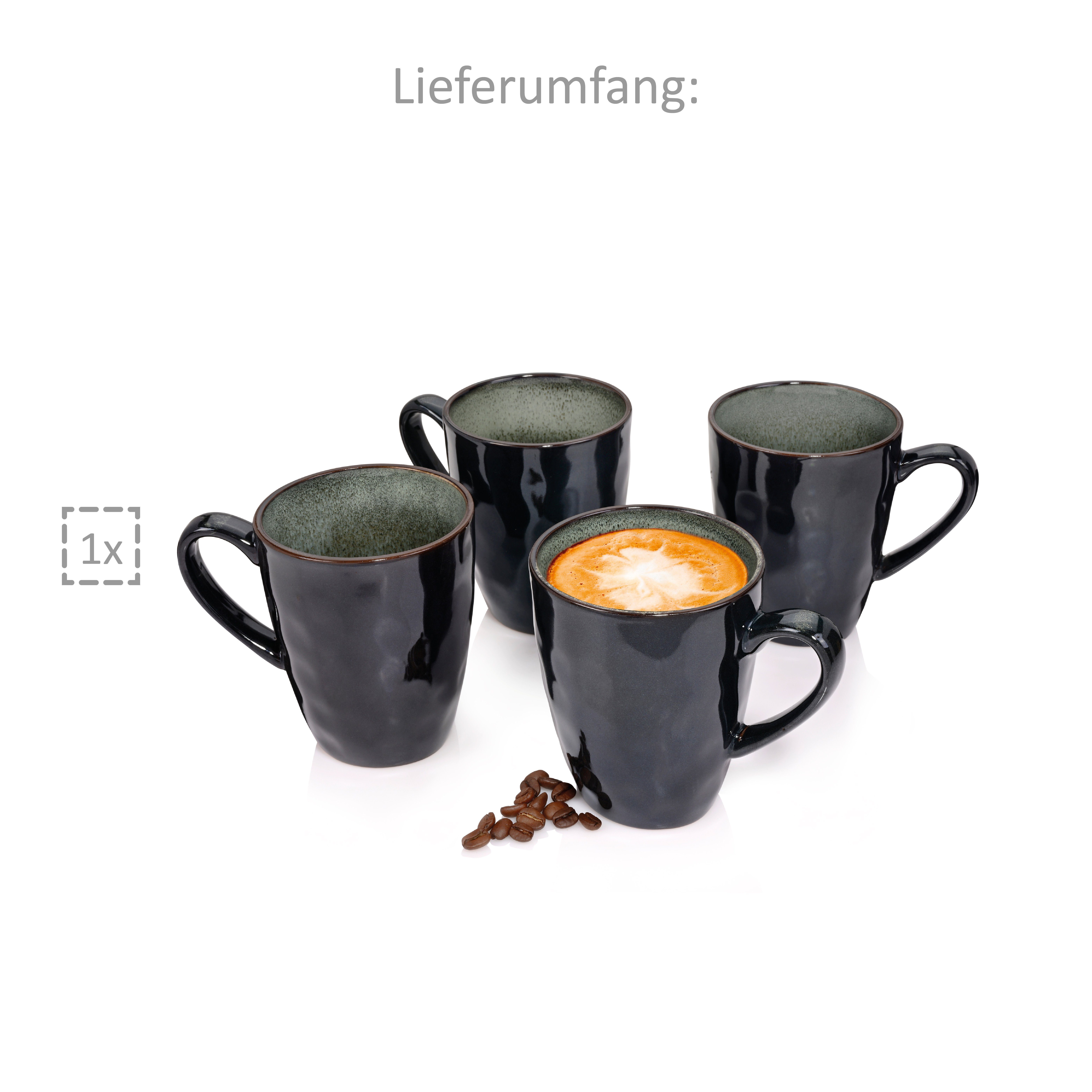 SÄNGER 300ml Kaffeebecher Set, Handmade, Kopenhagen Grün Becher Grau, Steingut,