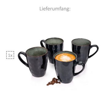 SÄNGER Becher Kopenhagen Kaffeebecher Set, Steingut, Handmade, Grün Grau, 300ml