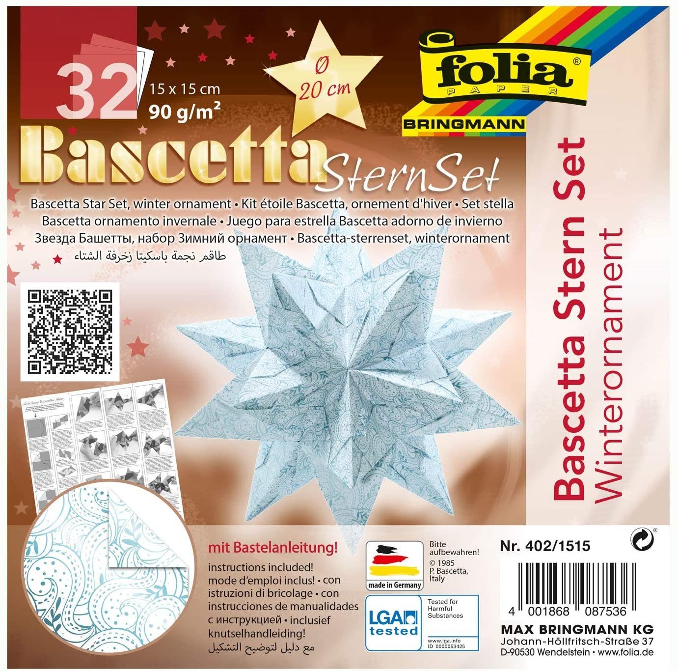 Folia Bastelkartonpapier folia Faltblätter eisblau / bedruckt Bascetta-Stern