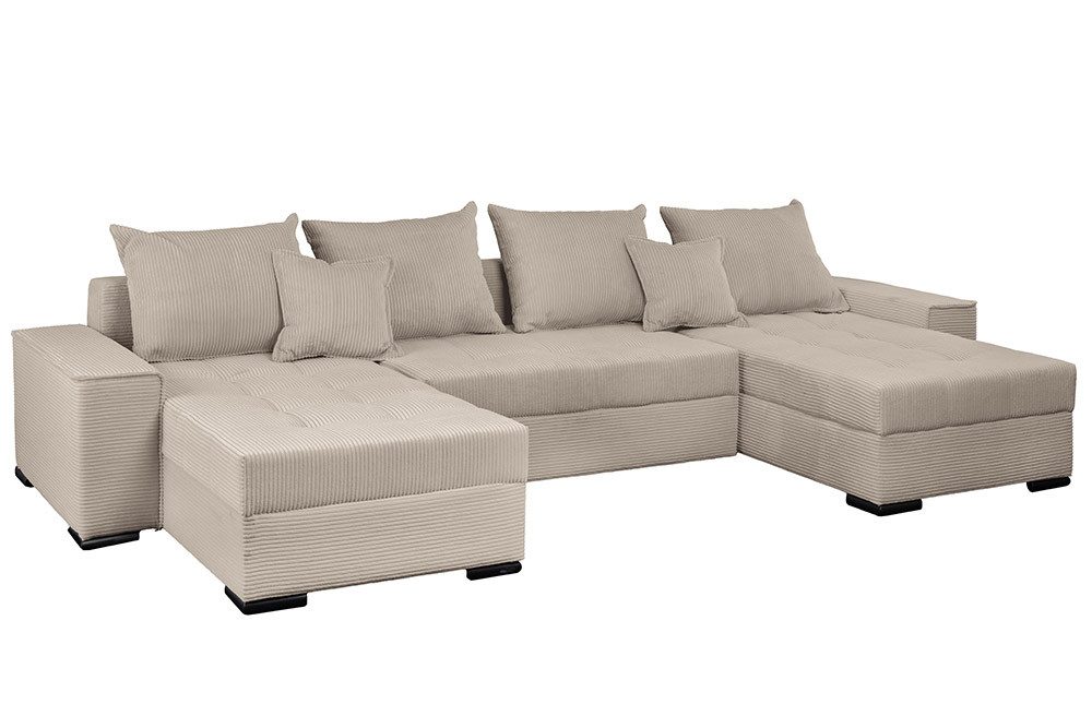 riess-ambiente Wohnlandschaft LODGE 315 cm greige – Cord, Couch mit Schlaff günstig online kaufen