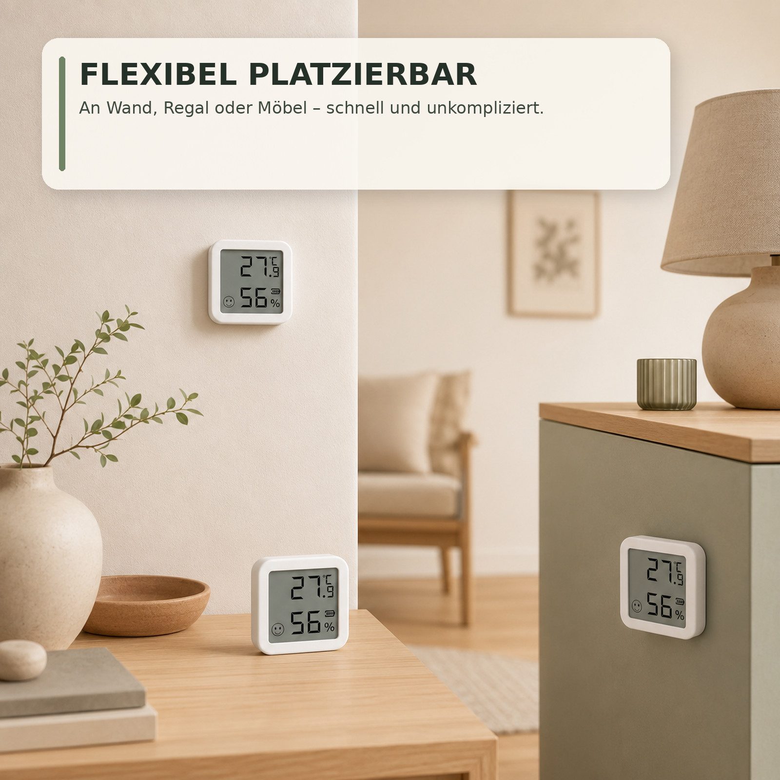 ibettertec Hygrometer Innenwetterstation Digitales Thermo-Hygrometer für innen, (Set, Großem Betrachtungswinkel ausgestattet und liefert gut ablesbare), Echtzeit-Temperatur- und Feuchtigkeitsmonitor, steuerbar per App