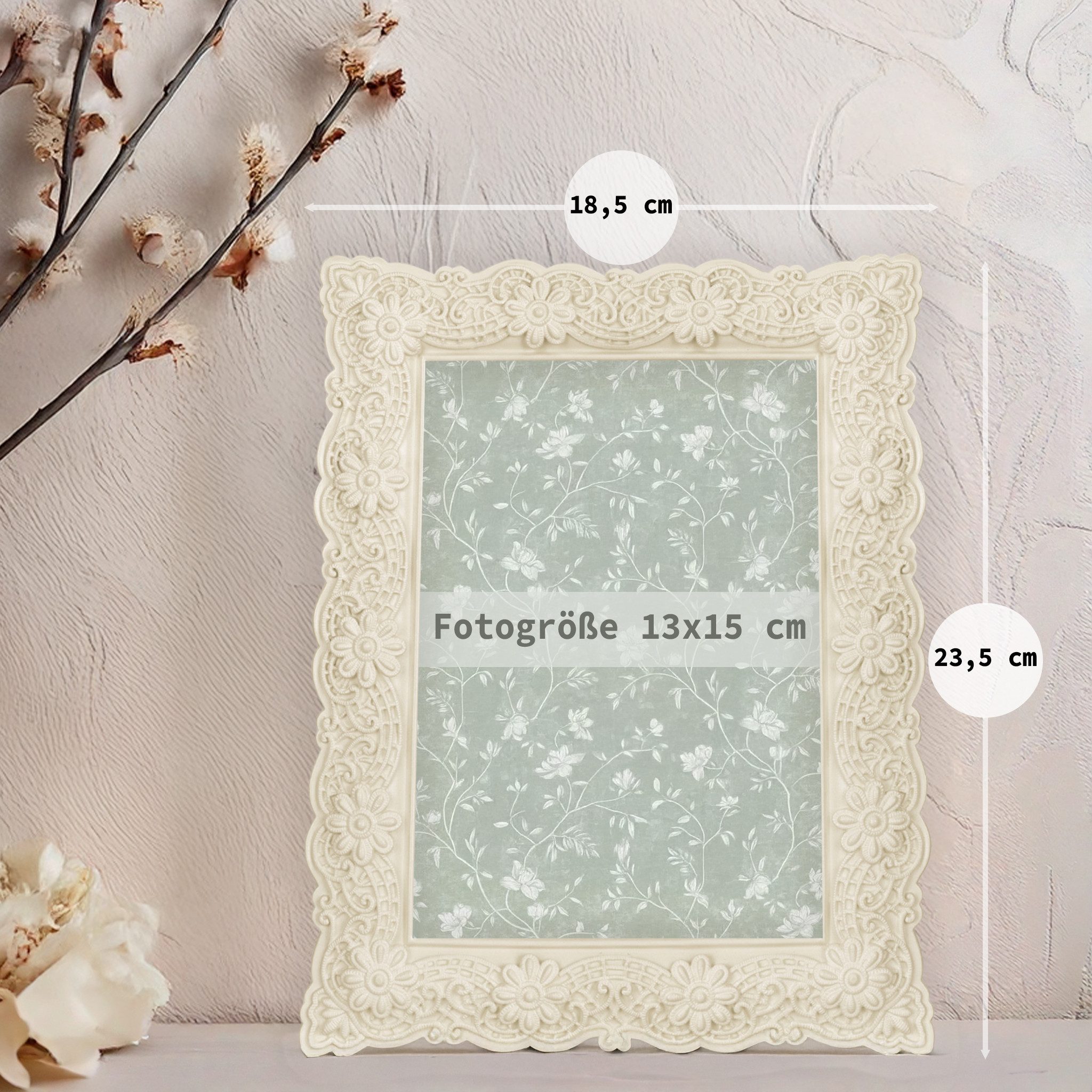 matches21 HOME & HOBBY Bilderrahmen Vintage Bilderrahmen Set 13x18 cm aus Harz, mit 3D Blumenmuster, (2 St), Weiße Fotorahmen zum hinstellen
