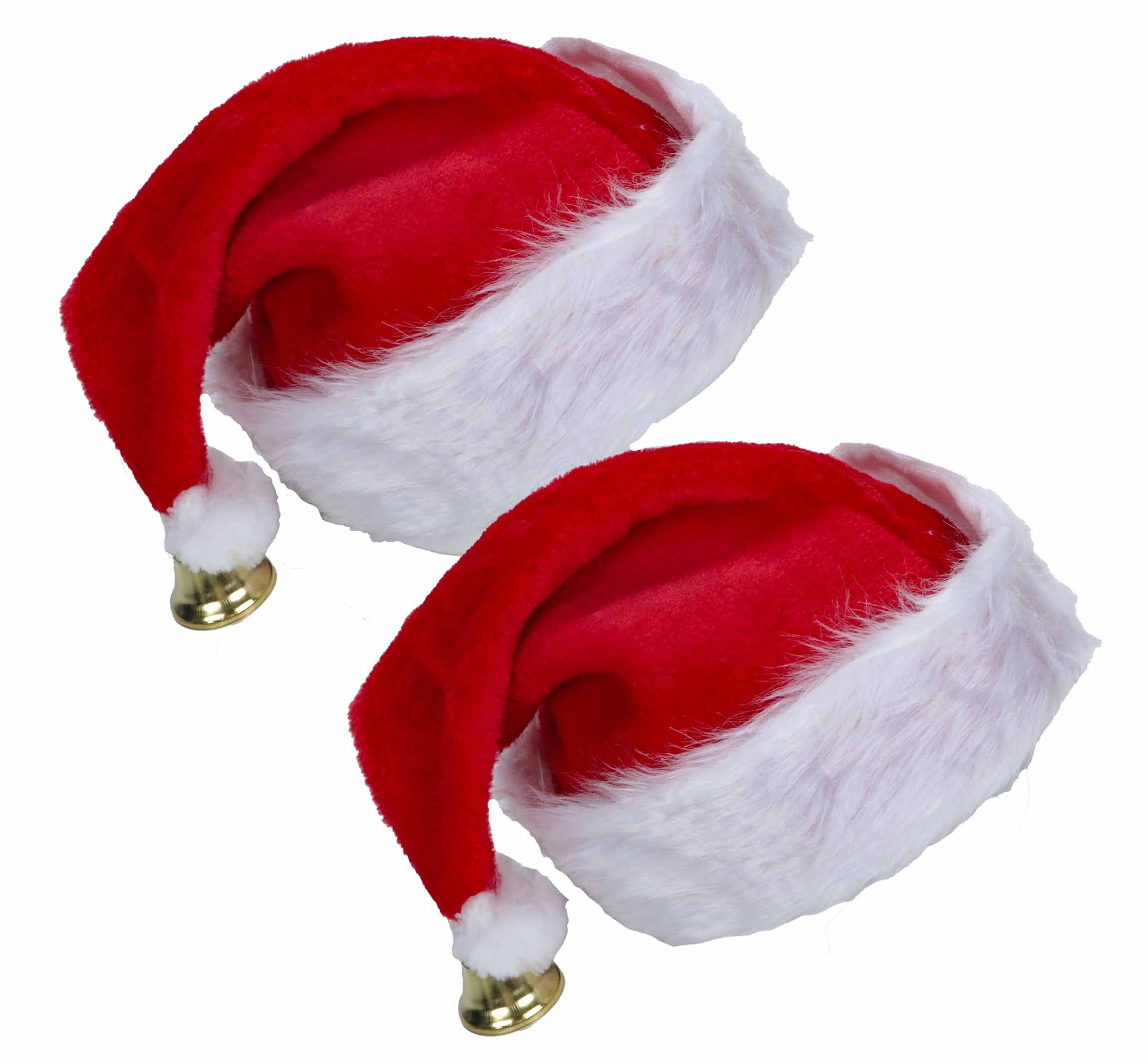 Bubble-Store Bommelmütze 2 Weihnachtsmützen mit weißer Krempe und mit goldener Glocke am Bommel (Set, 2-St., Nikolausmützen) Plüsch Weihnachtsmütze innen-Ø ca. 20 cm
