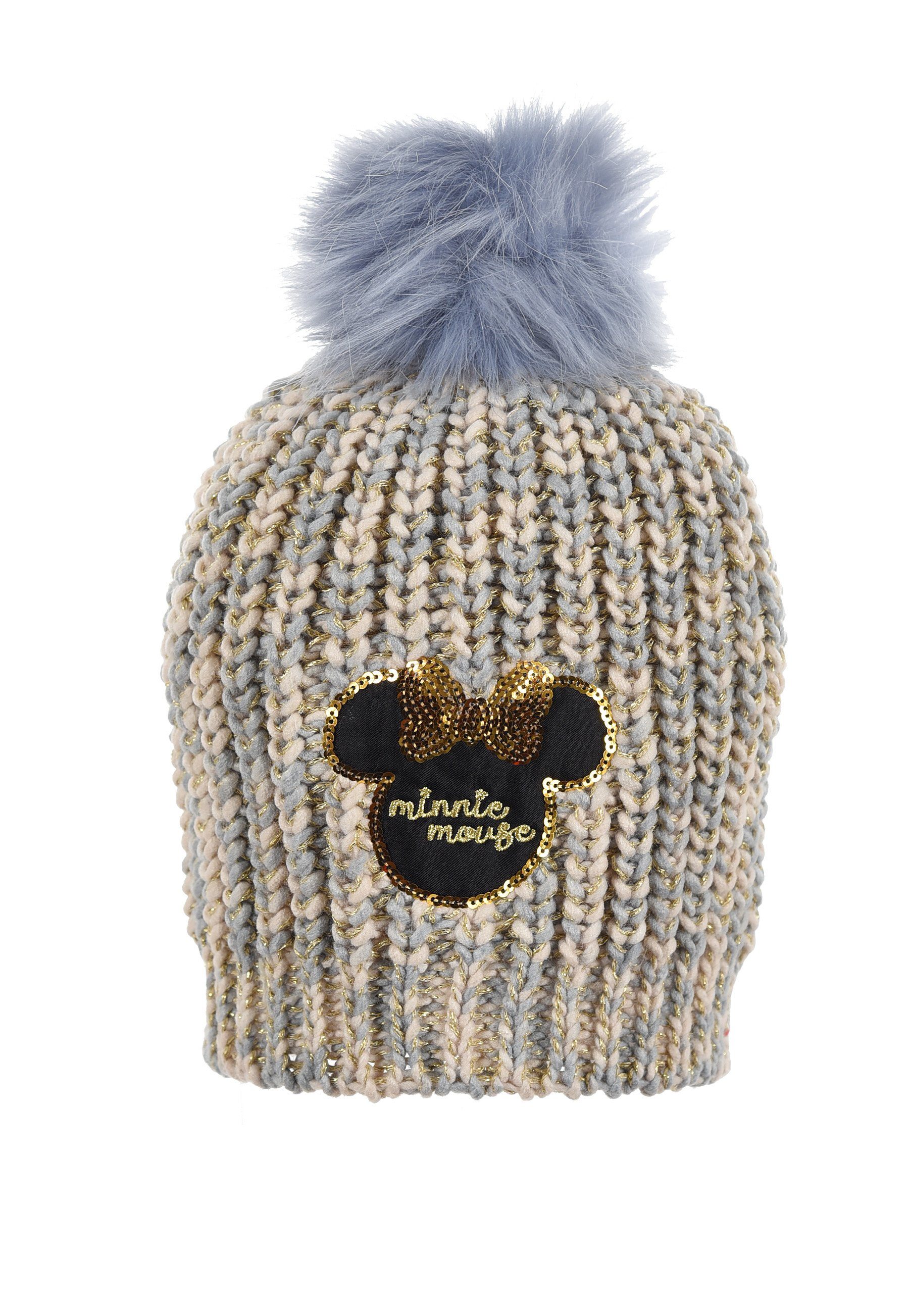 Bommelmütze Kinder Mädchen Winter-Mütze Strick-Mütze mit Pailletten