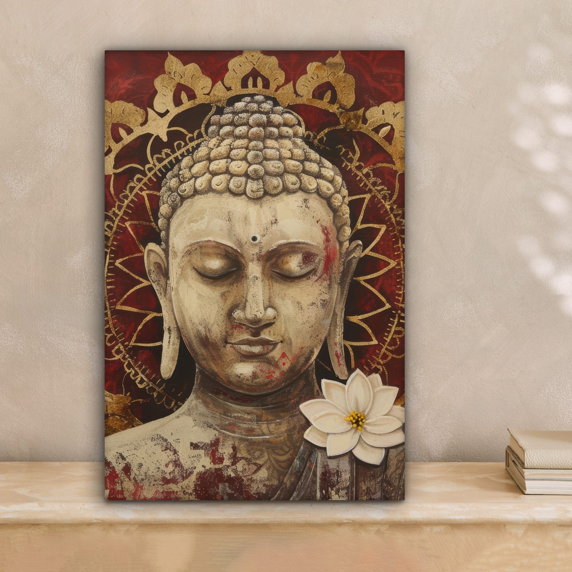 OneMillionCanvasses® Leinwandbild Buddha - Mandala - Blume - Rot - Gold - Z günstig online kaufen
