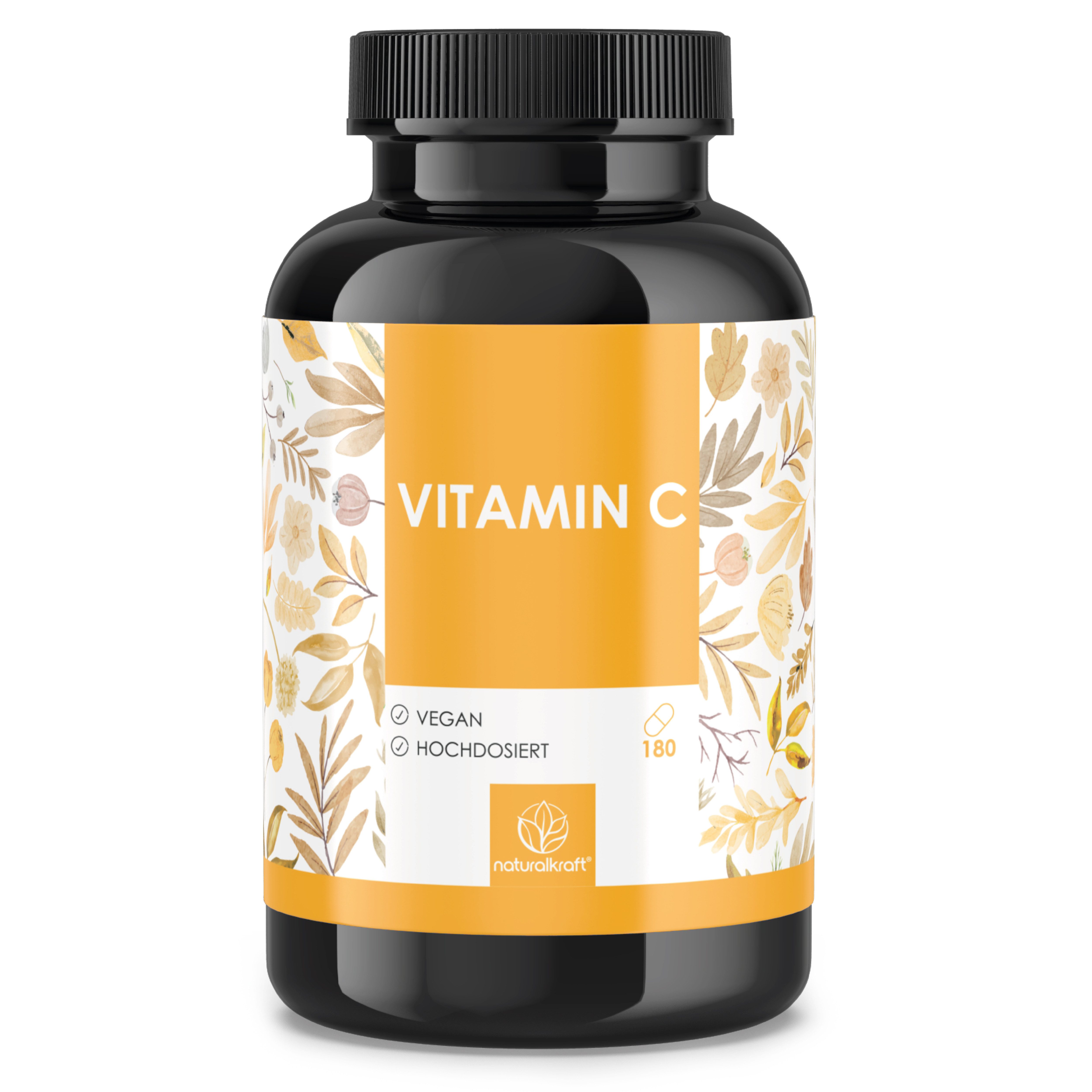 Naturalkraft Vitamin C 1000 mg – 180 vegane Kapseln, hoch bioverfügbar Kapseln, 144 g