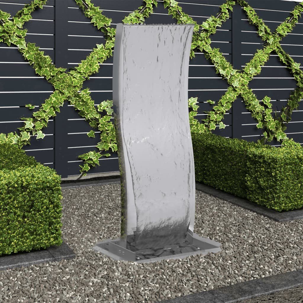 vidaXL Wasserfall Gartenbrunnen mit Pumpe Edelstahl 90 cm Geschwungen