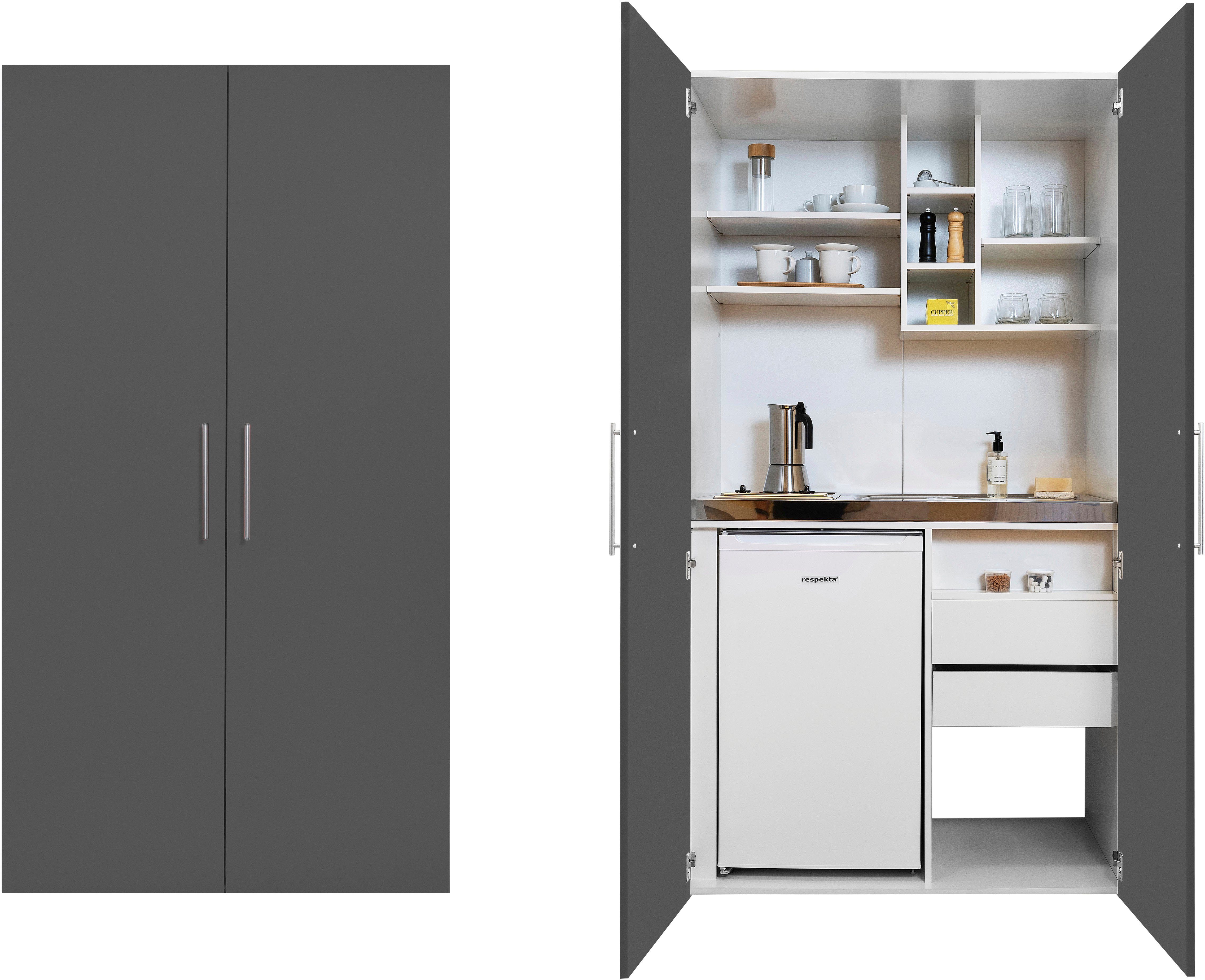 RESPEKTA Miniküche Lindau aus der Serie Peter mit Glaskeramik-Kochfeld und  Kühlschrank