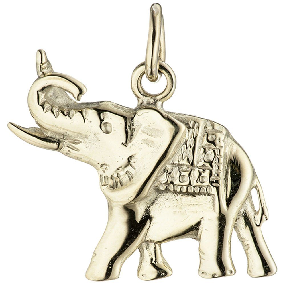 Damen, Gelbgold Krone 585 585 Kettenanhänger Schmuck aus Schmuck Halsschmuck Anhänger Goldelefant Elefant Gold Gold