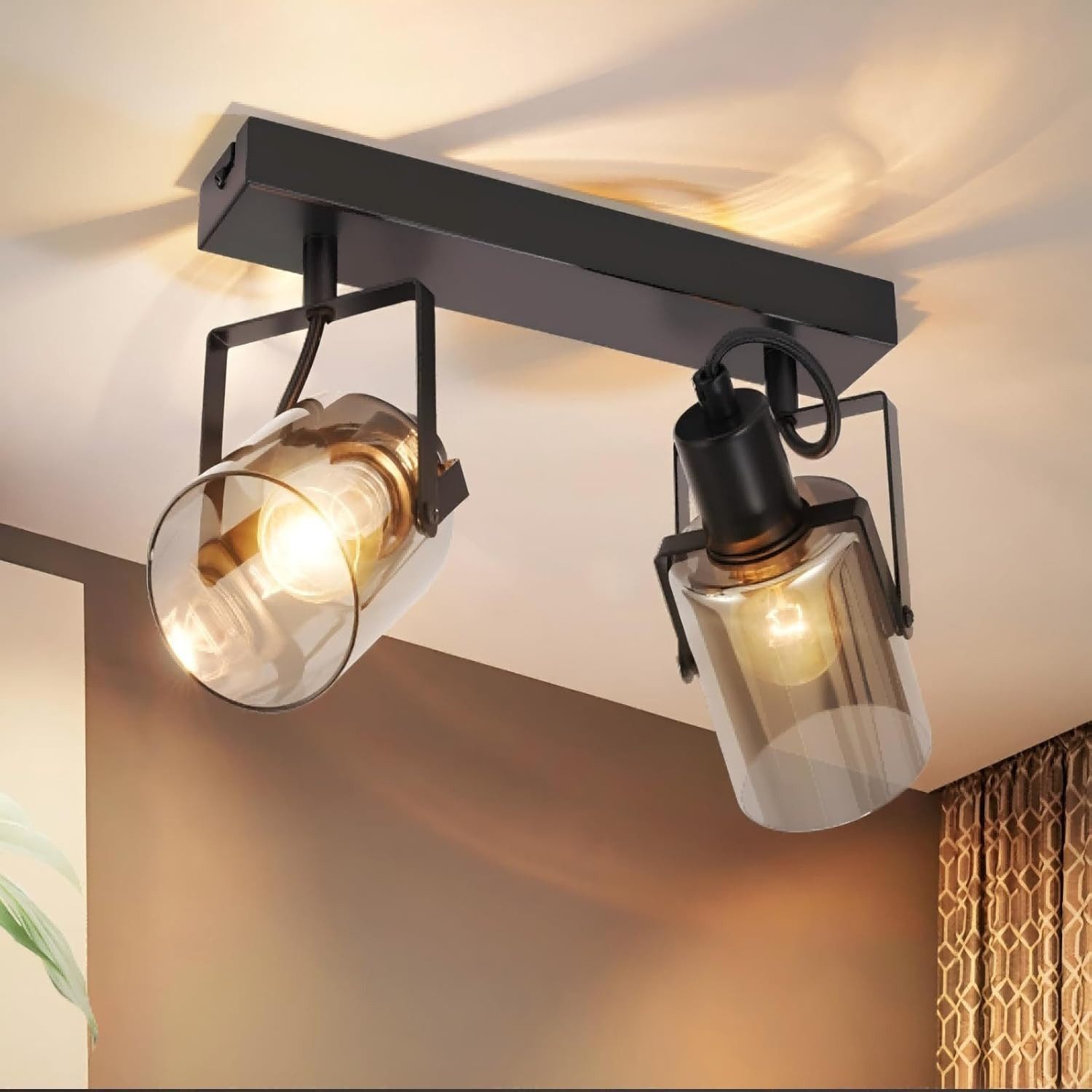 ZMH Deckenstrahler 2/3/4 Flammig Rauchgrau Glas E14 Deckenleuchte für Schlafzimmer, Austauschbare Lichtquelle, ohne Leuchtmittel, vertikale Drehung 90 Grad für Schlafzimmer Flur