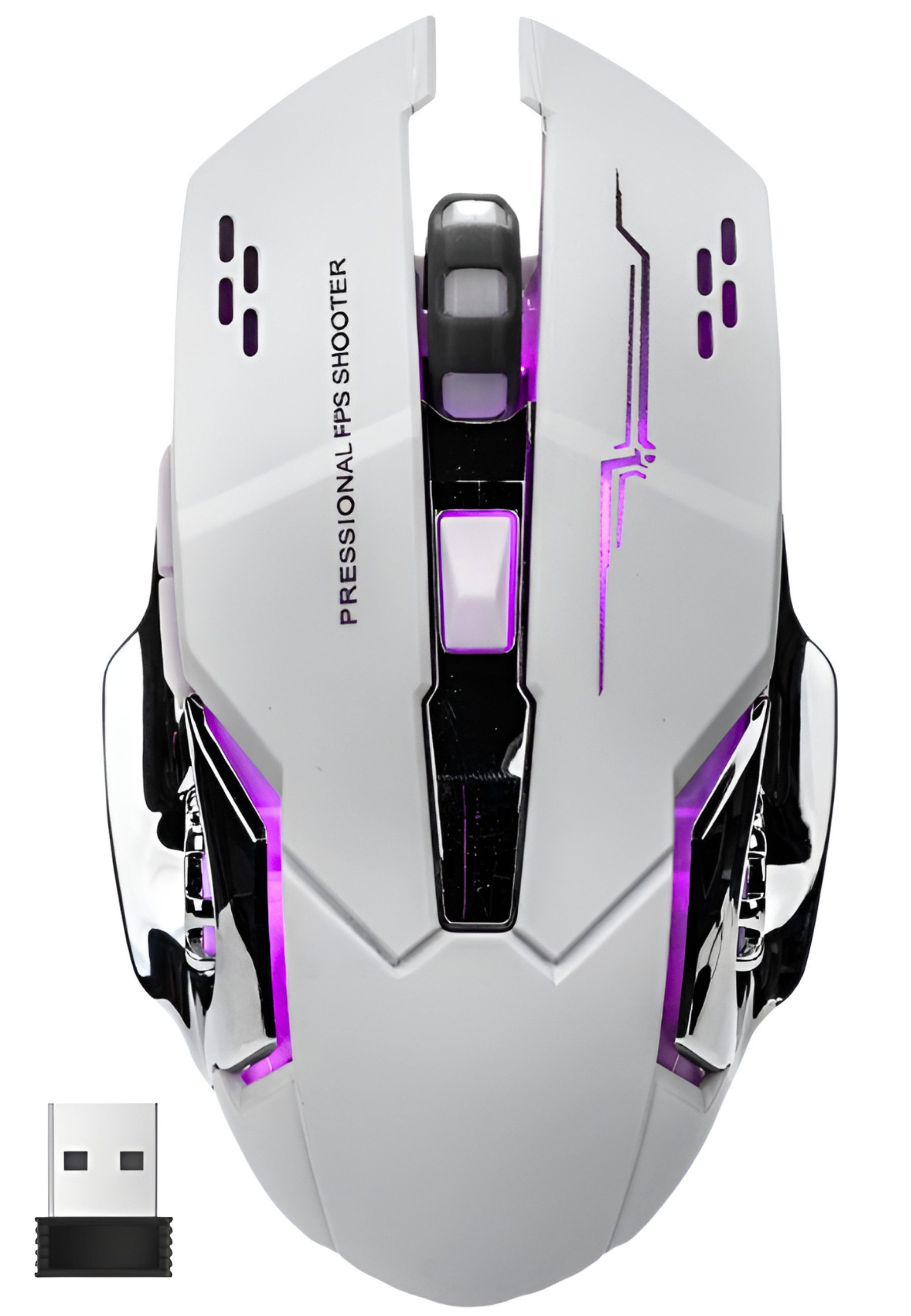 S&T Design Gaming Maus Kabellos RGB Wireless USB Gaming-Maus (Funk, 2400 dpi, Plug & Play 7 Tasten Extrem Leise Schwarz Weiss)