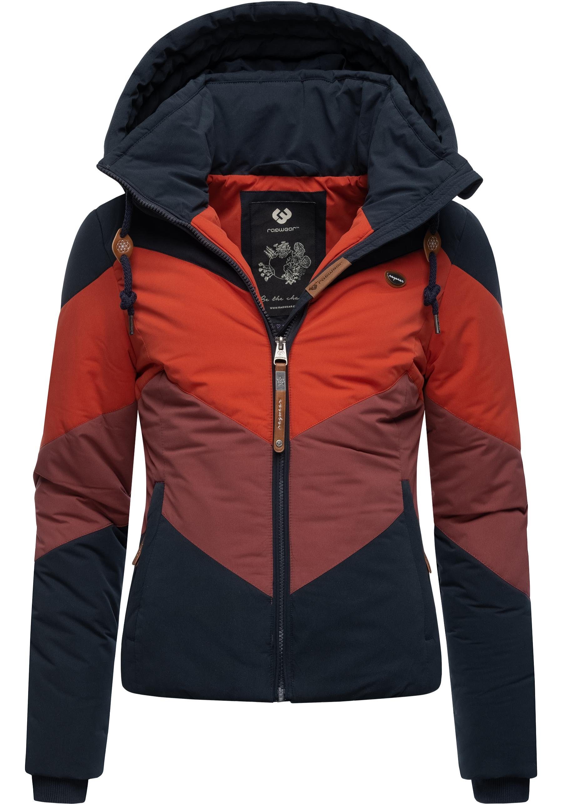 mit navy Winterjacke und stylische Anorak V-Steppung Ragwear Novva Kapuze Block