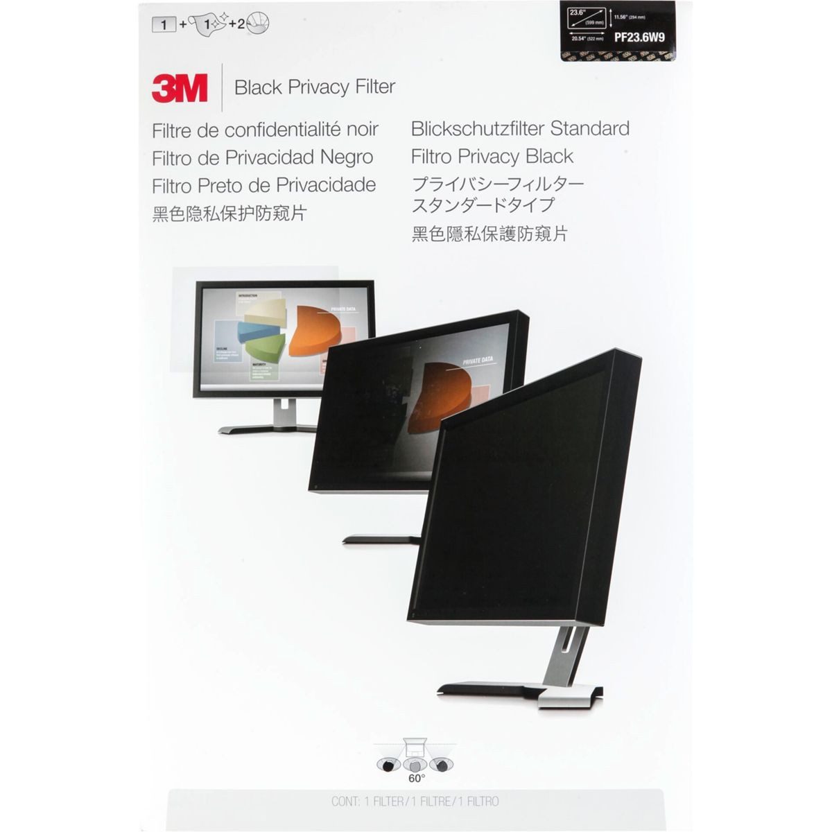 3M Displayschutzfolie PF236W9 Blickschutzfilter Black für 59,9cm 16:9