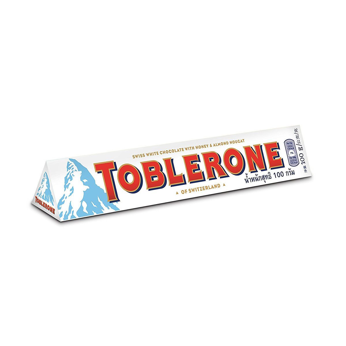 Toblerone Schokolade, Toblerone White Schweizer Schokolade mit Honig Mandel Nougat 100g