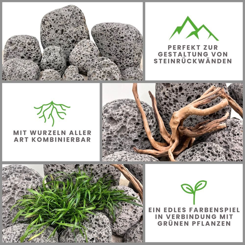 Aquaone Aquarium Aquarium Natursteine Black Lava Pebbles Steine 10 kg Mix Größe S-L