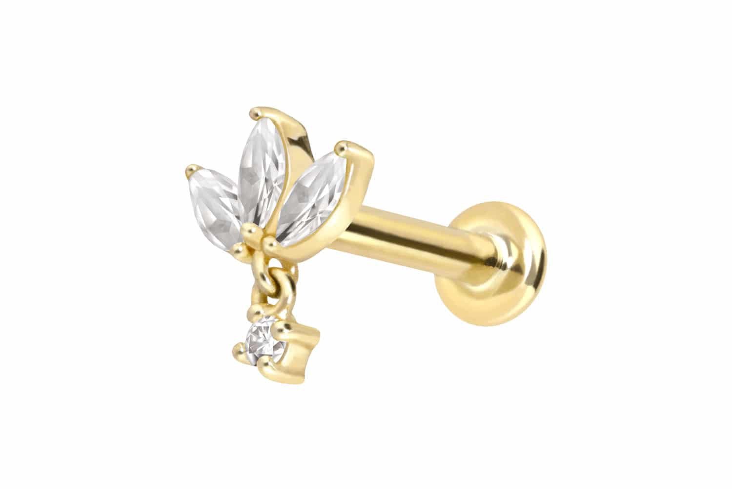 PIERCINGLINE Piercing-Set 14 Karat Gold Labret mit Push Fit MOISSANIT-LOTUSBLÜTE (Labrets, 1-tlg)