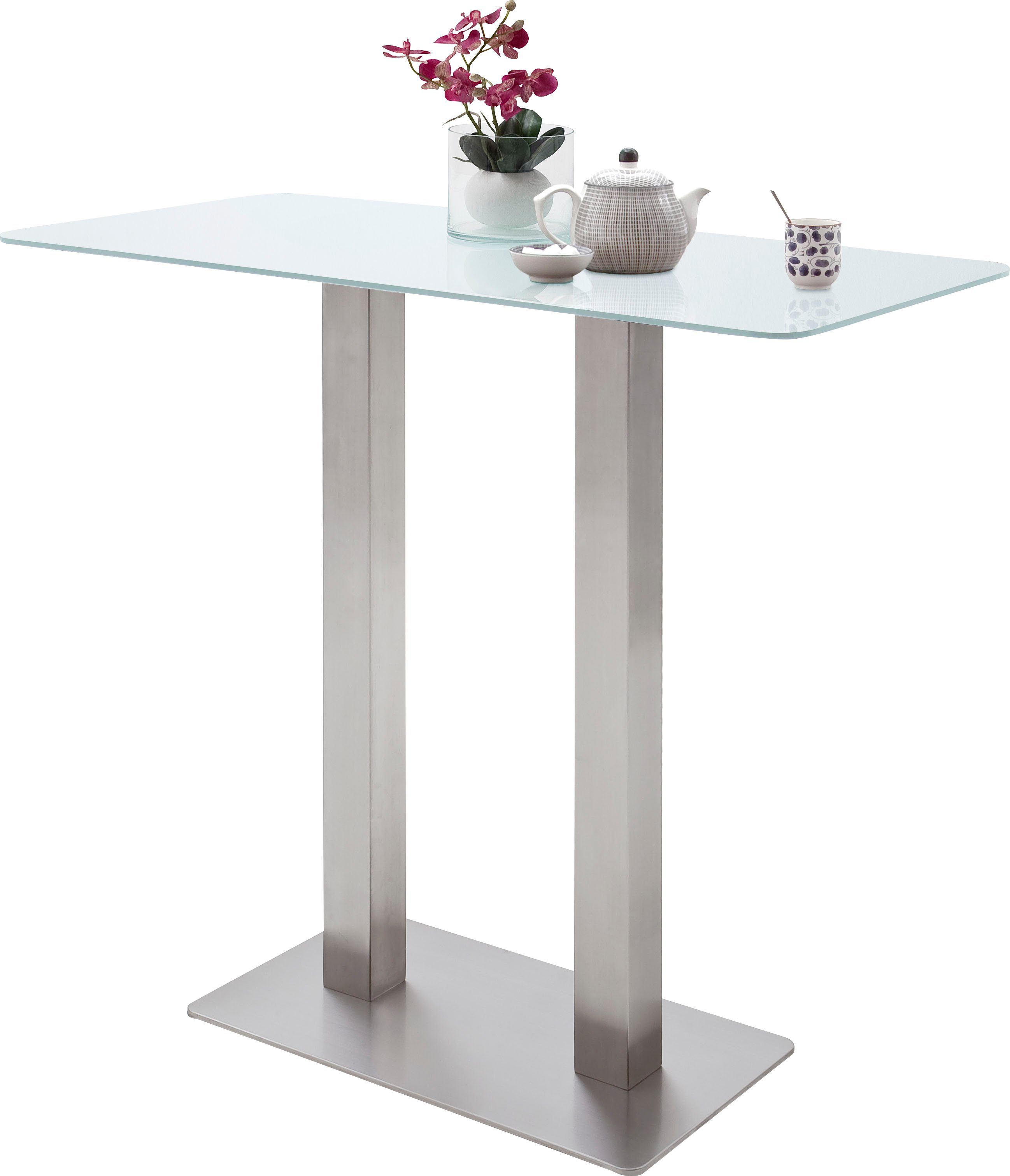 MCA furniture Bartisch Zarina, Bartisch mit Glaskeramik Tischplatte mit Edelstahl Gestell