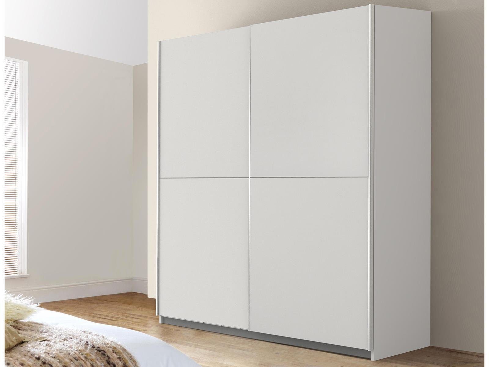 möbelando Schwebetürenschrank Zorana Moderner Schwebetürenschrank aus Spanplatte in Weiß mit 2 Schwebetüren, 2 Ablageböden und 2 Kleiderstangen. Breite 170,3 cm, Höhe 190,5 cm, Tiefe 61,2 cm