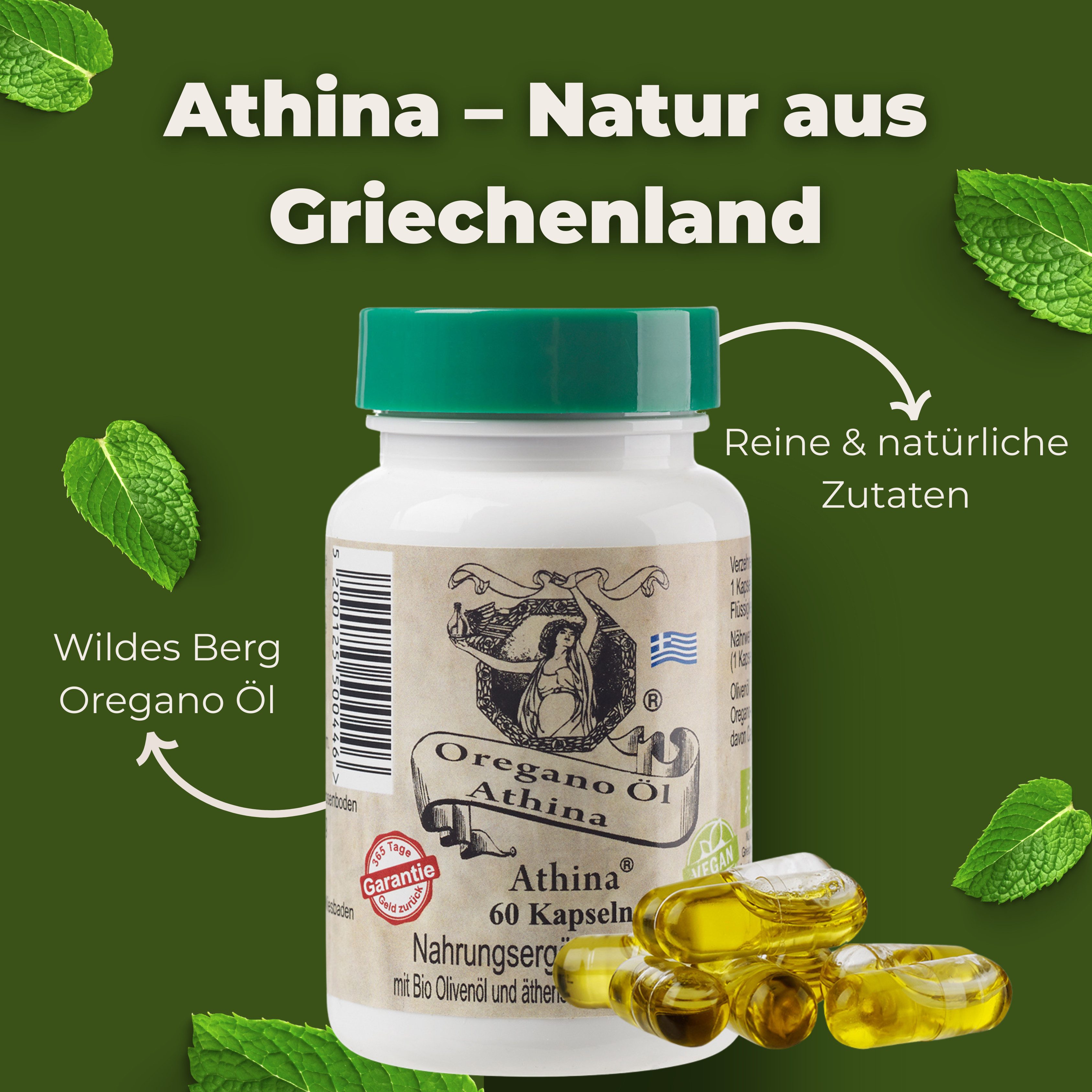 Athina Oregano Öl Vegan Bio 80% Carvacrol Kapseln, 36 g