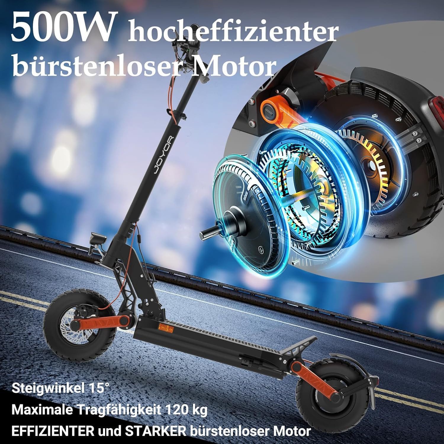 JOYOR E-Scooter Offroad Elektroroller S5 ABE mit Straßenzulassung 10 Zoll 624Wh 150 kg, 500,00 W, 20 km/h, 20 km/h, 500W, hohe Reichweite, vollgefedert, 150 kg Belastung