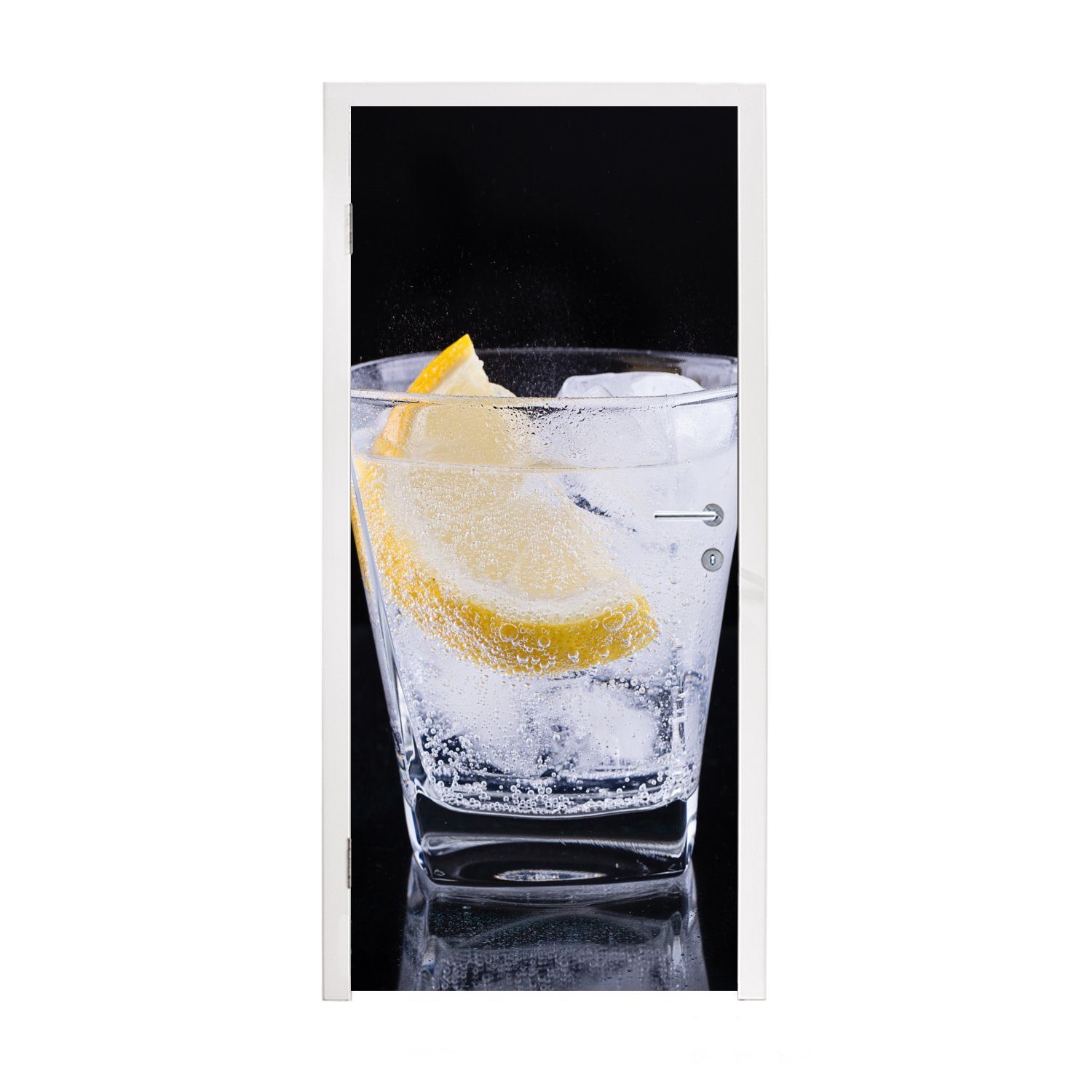 Hintergrund, 75x205 cm Wodka (1 Matt, für Türaufkleber, bedruckt, MuchoWow auf schwarzem St), mit Türtapete Zitrone Tür, Fototapete