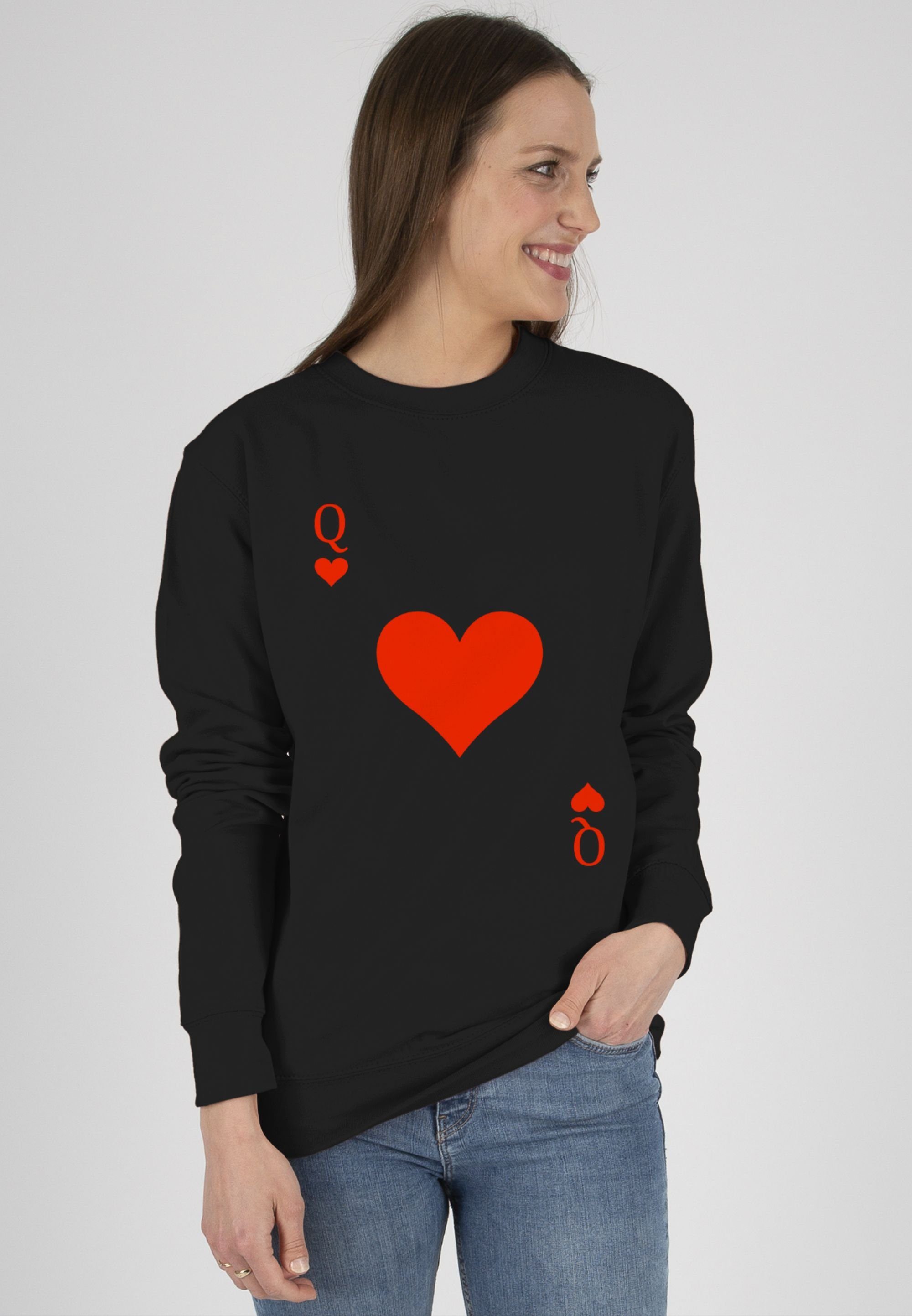Shirtracer Sweatshirt Queen Kartenspiel Karneval - Spielkarte Dame Rot Herz Königin (1-tlg) Karneval & Fasching 1 Schwarz | Sweatshirts
