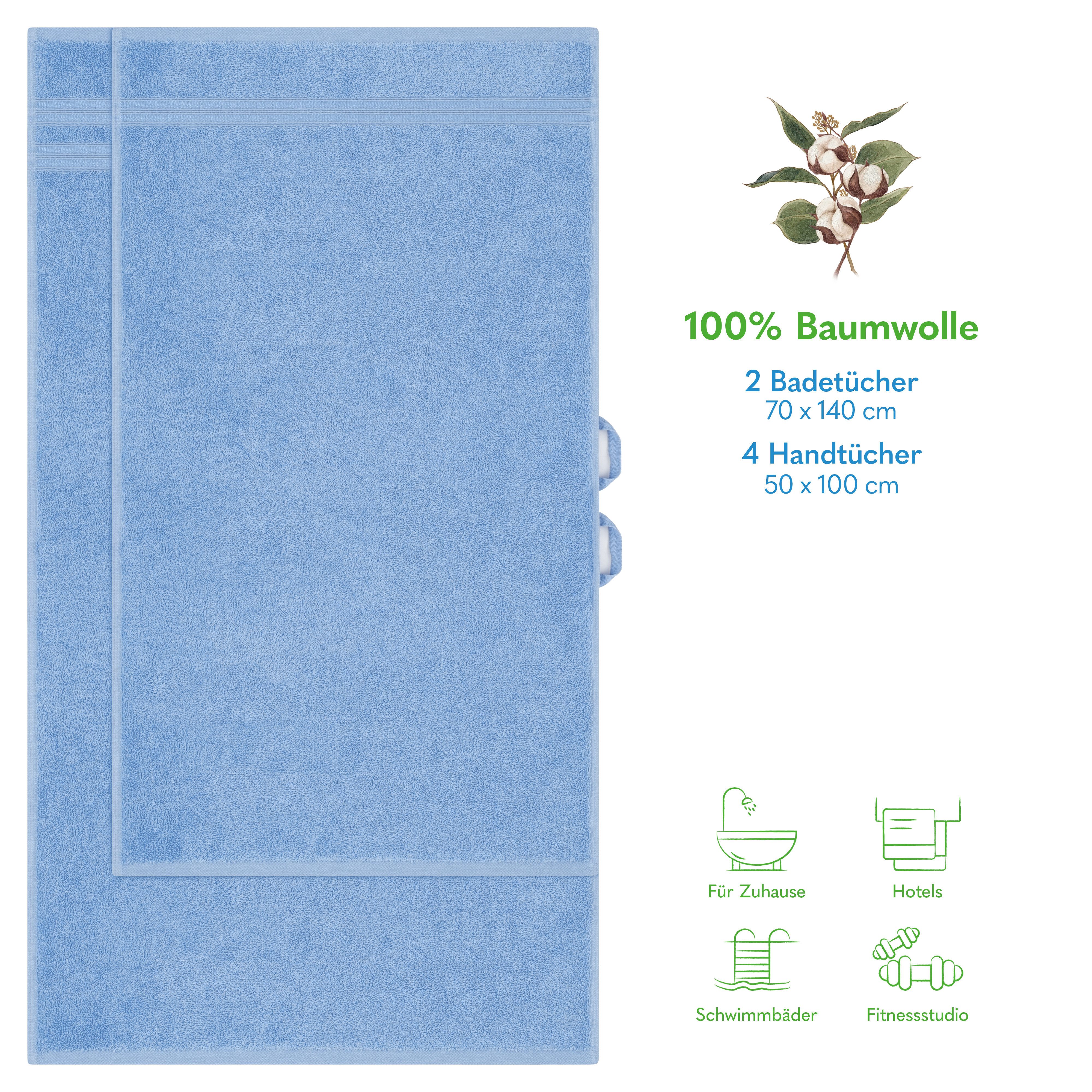 HAMMETEX Handtuch Set 6-teiliges Handtuch Set, 100% Baumwolle, Weich & Saugstark, Frottier (Set, 6-St), mit Bordüre, einfarbig, weich – Bild 2 von 5