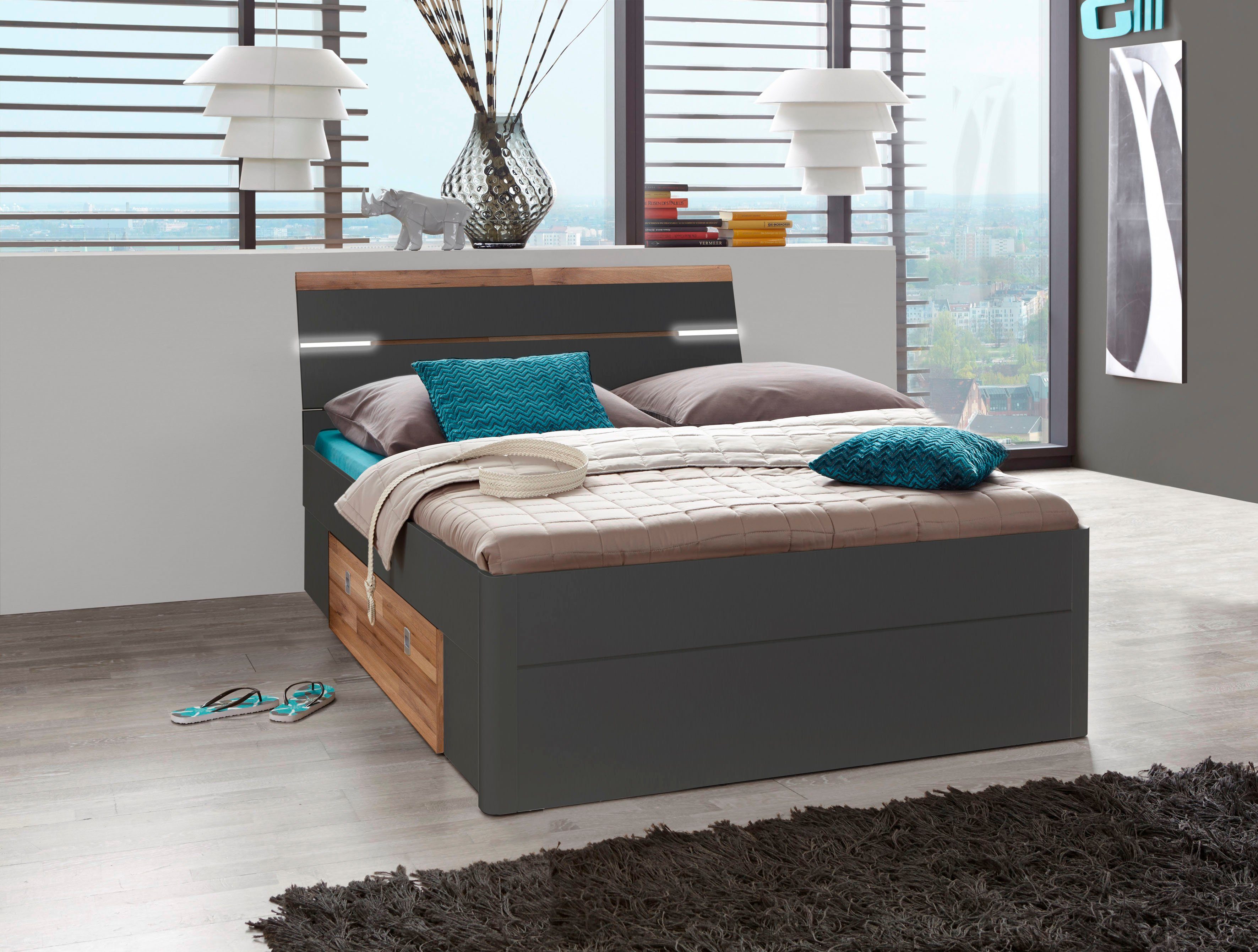 Schlafkontor Stauraumbett Mars, inklusive 2 Schubkästen und LED-Beleuchtung