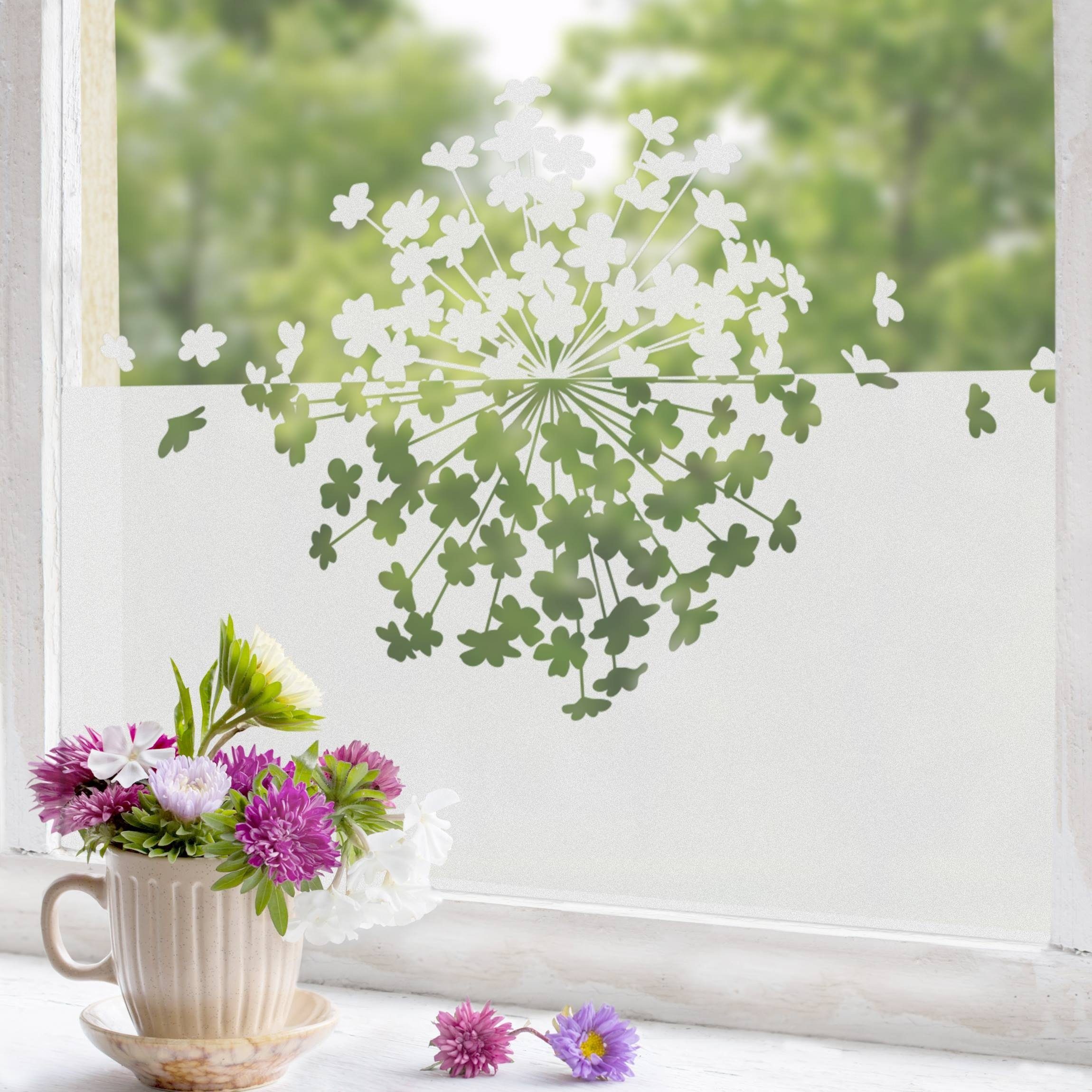 Bilderdepot24 Fensterfolie statisch haftend Motiv Fensterdeko Kugelblume Blütenflug Bordüre Blume, blickdicht, Innen Fenster Tür Balkontür Küche Badezimmer Wohn – Bild 3 von 5